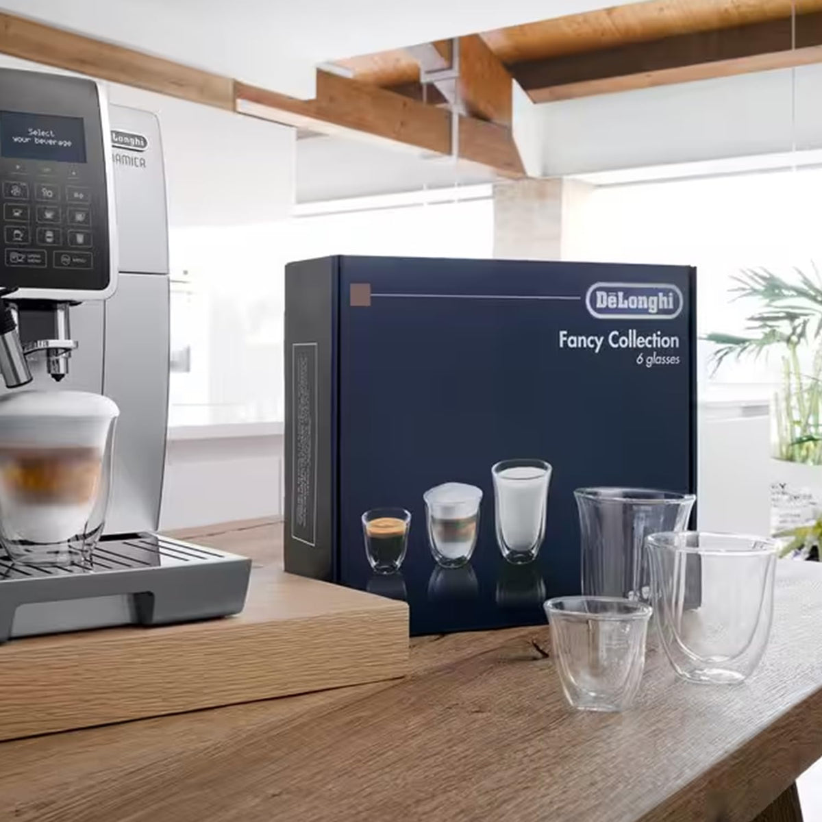 De'Longhi Trio Gift Set 2 Espresso, 2 Cappuccino, 2 Latte Double Wall Thermal Glasses, DLSC302