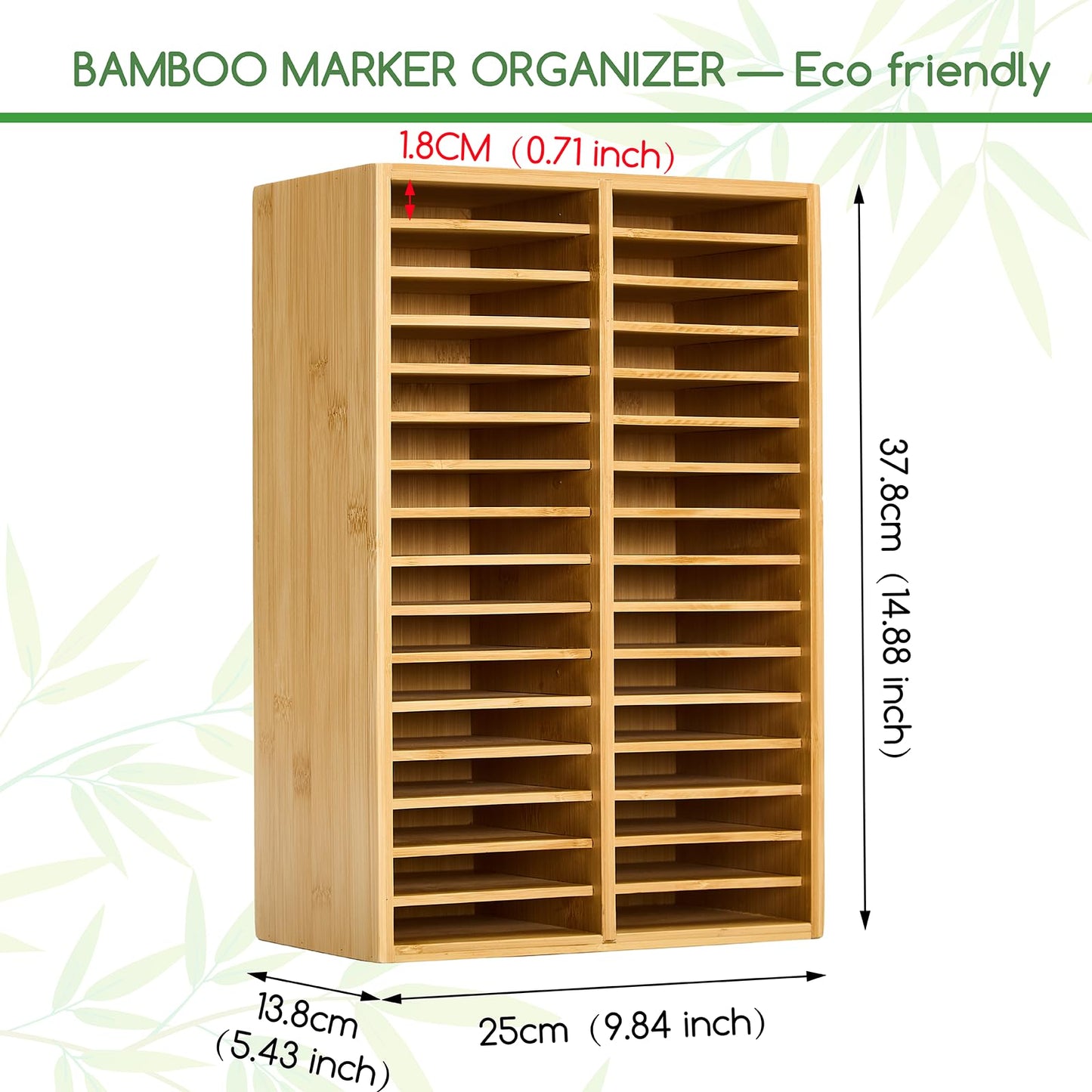 MEEDEN Bamboo Marker Storage Organizer : Desktop Storage Holder for 224 Markers, Pens, Pencils - Large Art Stationary Organizer Rack with 32 Compartments for Desk, Home, Classroom, Office