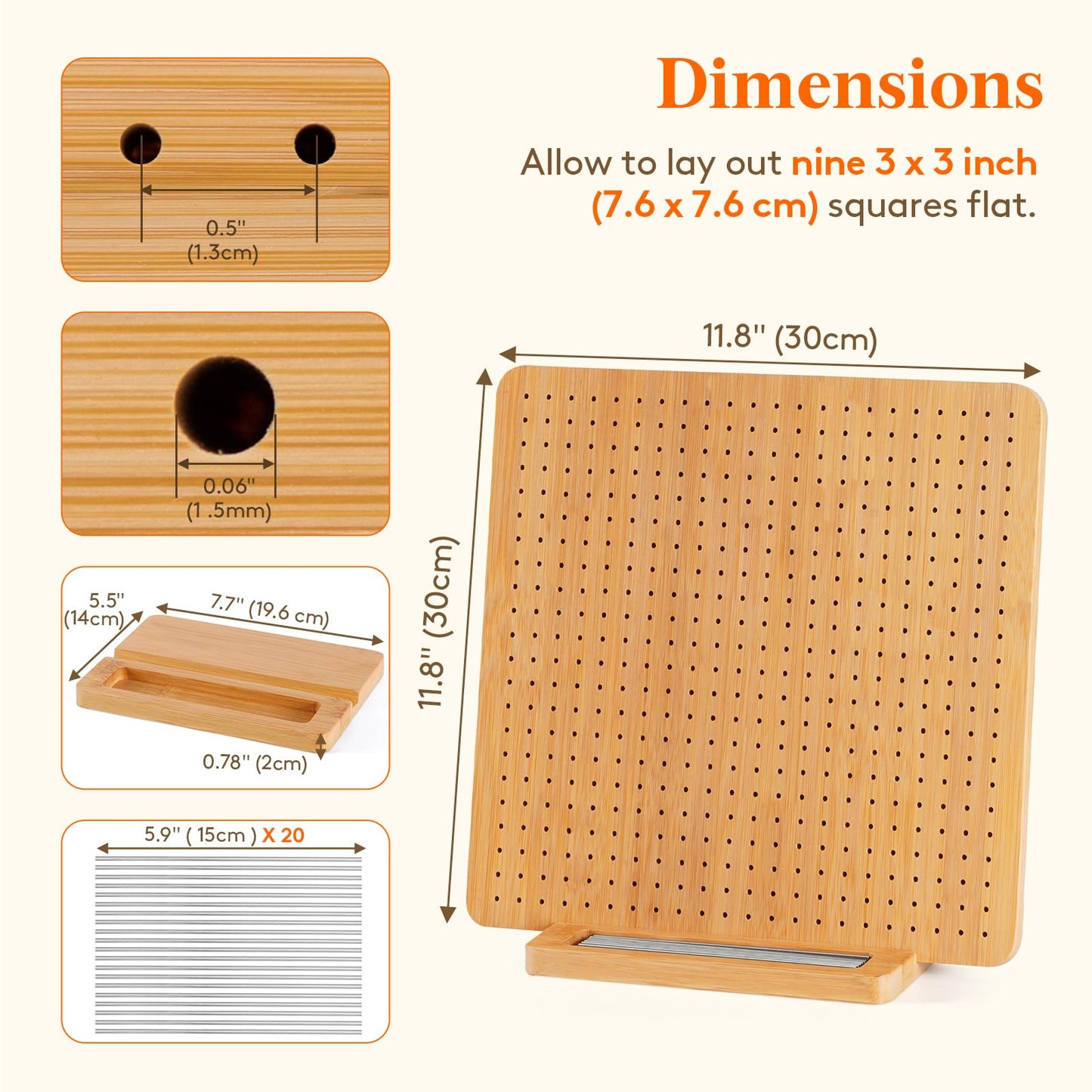 Lifewit 11.8" Crochet Blocking Board with 20 Pegs, Bamboo Granny Square Blocking Board for Knitting and Crochet Projects, Blocking Mats for Crocheting, Crocheting Accessories Gifts for Crocheters