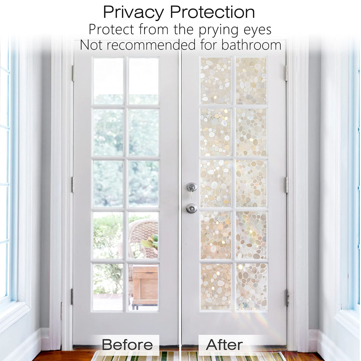 rabbitgoo Window Films for Privacy, Anti-UV Static Cling Decorative Glass Stickers, Removable Frosted Window Film, Privacy Glass Tint for Home Bathroom Door, 3D Pebble, 60x200cm