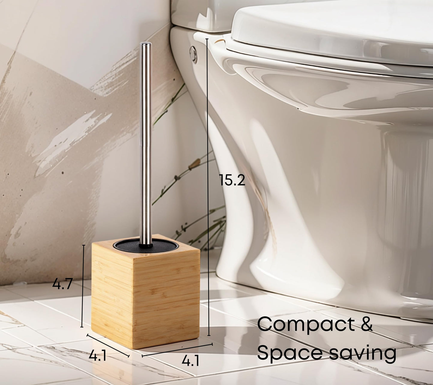 Clasin Home Toilet Bowl Brush Holder with Bamboo and Stainless Steel for Durable Use, Toilet Scrubber Brush with Long Handle for Easy Deep Cleaning, Compact Hidden Bathroom Toilet Cleaner Brush Set