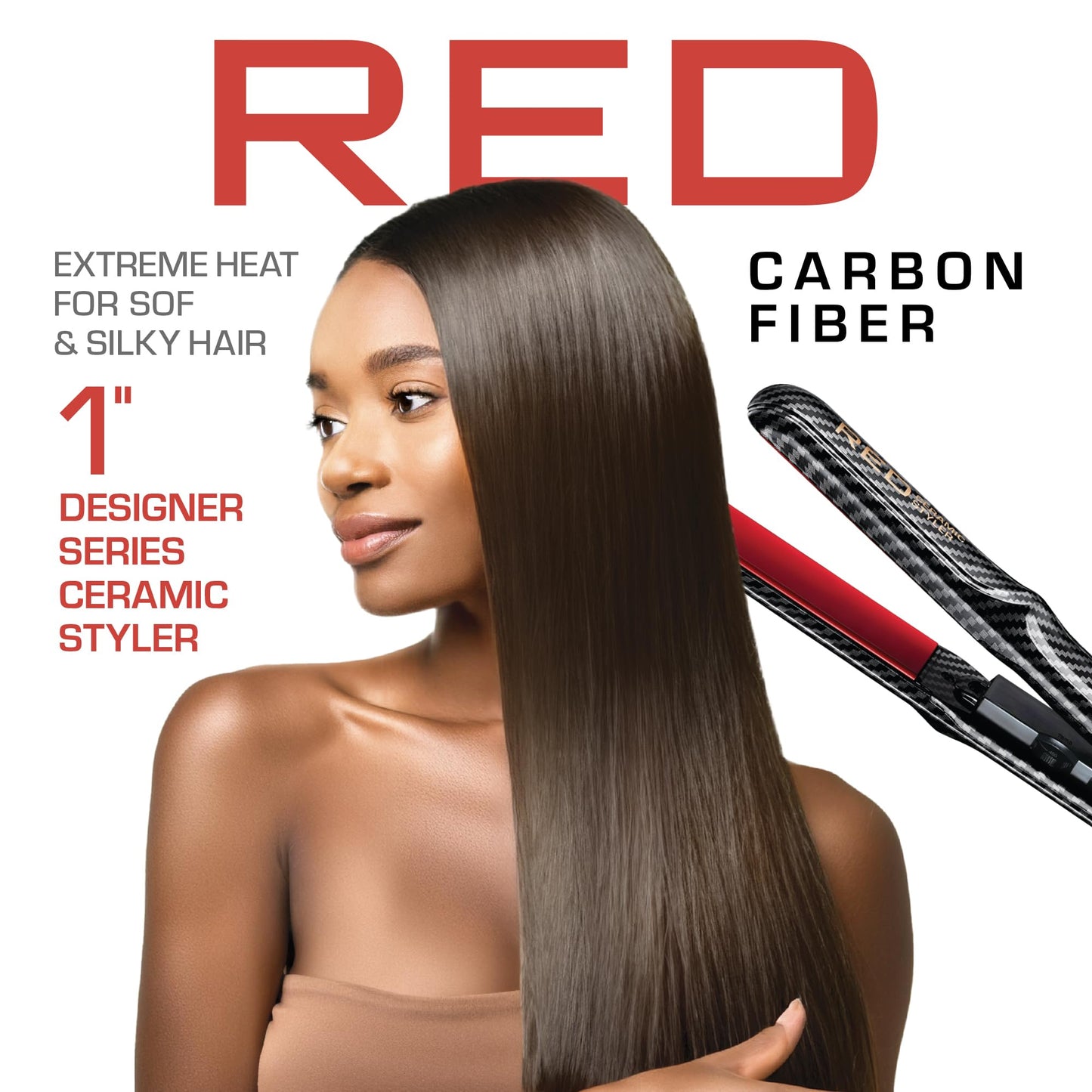 Red by Kiss 1" Designer Series Ceramic Styler Flat Iron – 450°F Max Heat, Variable Heat Control, 1 Inch Flat Iron for Soft & Silky Hair, 360° Swivel Cord, Frizz-Free, Professional Styling Tool