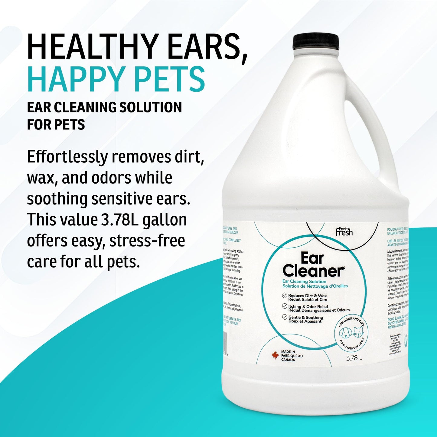 EnviroFresh Dog Ear Cleaner - Ear Cleaner for Dogs (3.78L/127oz) Dog Ear Cleaning Solution - Ear Drops for Dogs - Pet Hygiene Personal Care - Cat Ear Cleaner