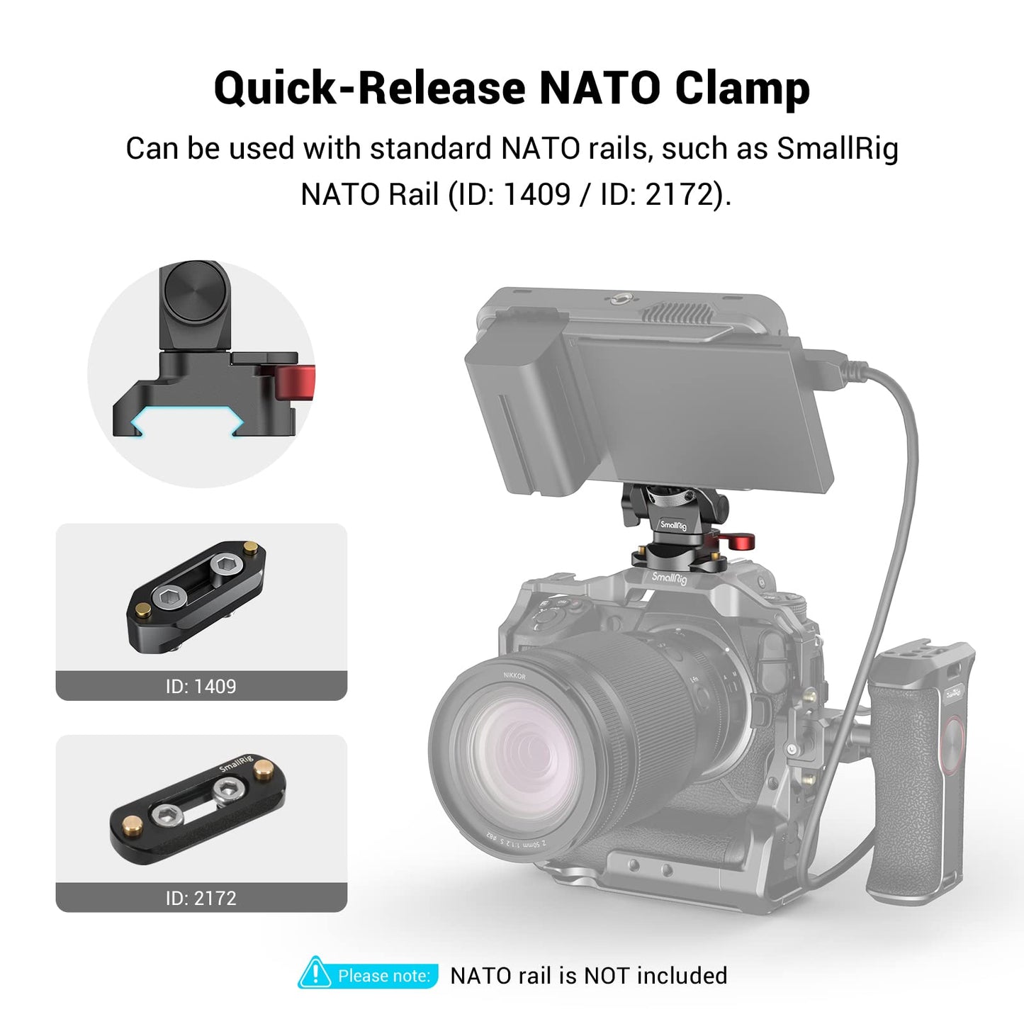 (Upgraded Version) SMALLRIG Field Monitor Mount with NATO Clamp, Camera Monitor Holder for 5” and 7” Monitor, Swivel and Tilt Adjustable - 2906B