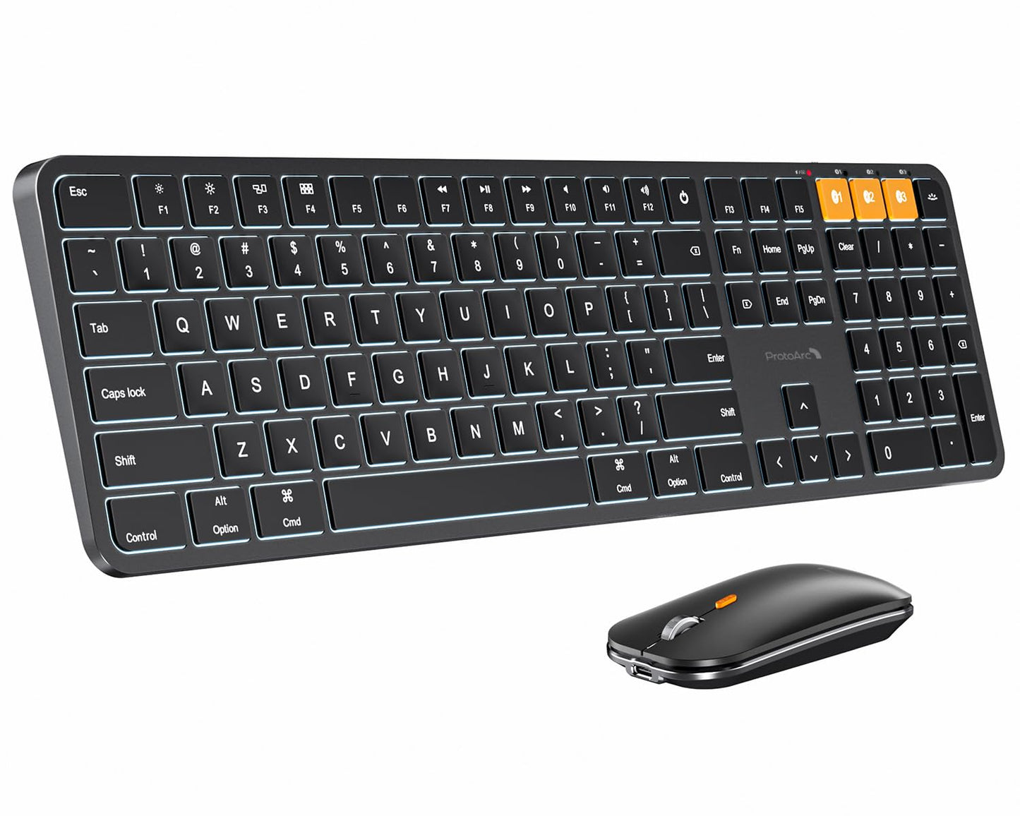 ProtoArc Backlit Bluetooth Keyboard and Mouse for Mac, KM100-A Multi-Device Wireless Keyboard Mouse for Mac, Full Size Rechargeable for MacBook Pro/Air, iPhone, iPad, Black