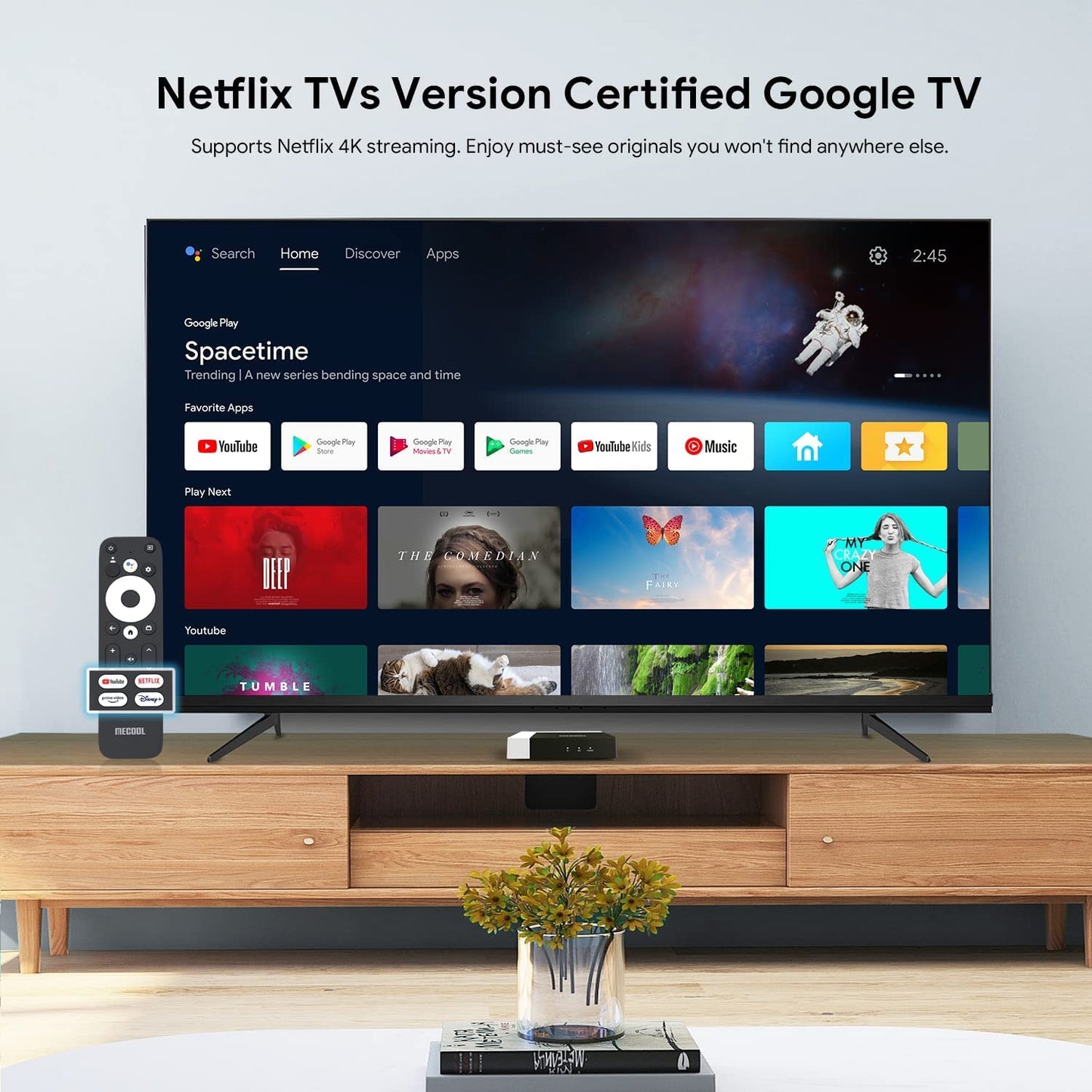 Android TV Box 11.0, MECOOL KM7 Plus Smart TV Box 4K HDR 2GB 16GB Support 2.4G/5.0G/BT 5.0/AV1 Google TV Remote Streaming Media Player with Amlogic S905Y4 Netflix Google Assistant Dolby Atmos