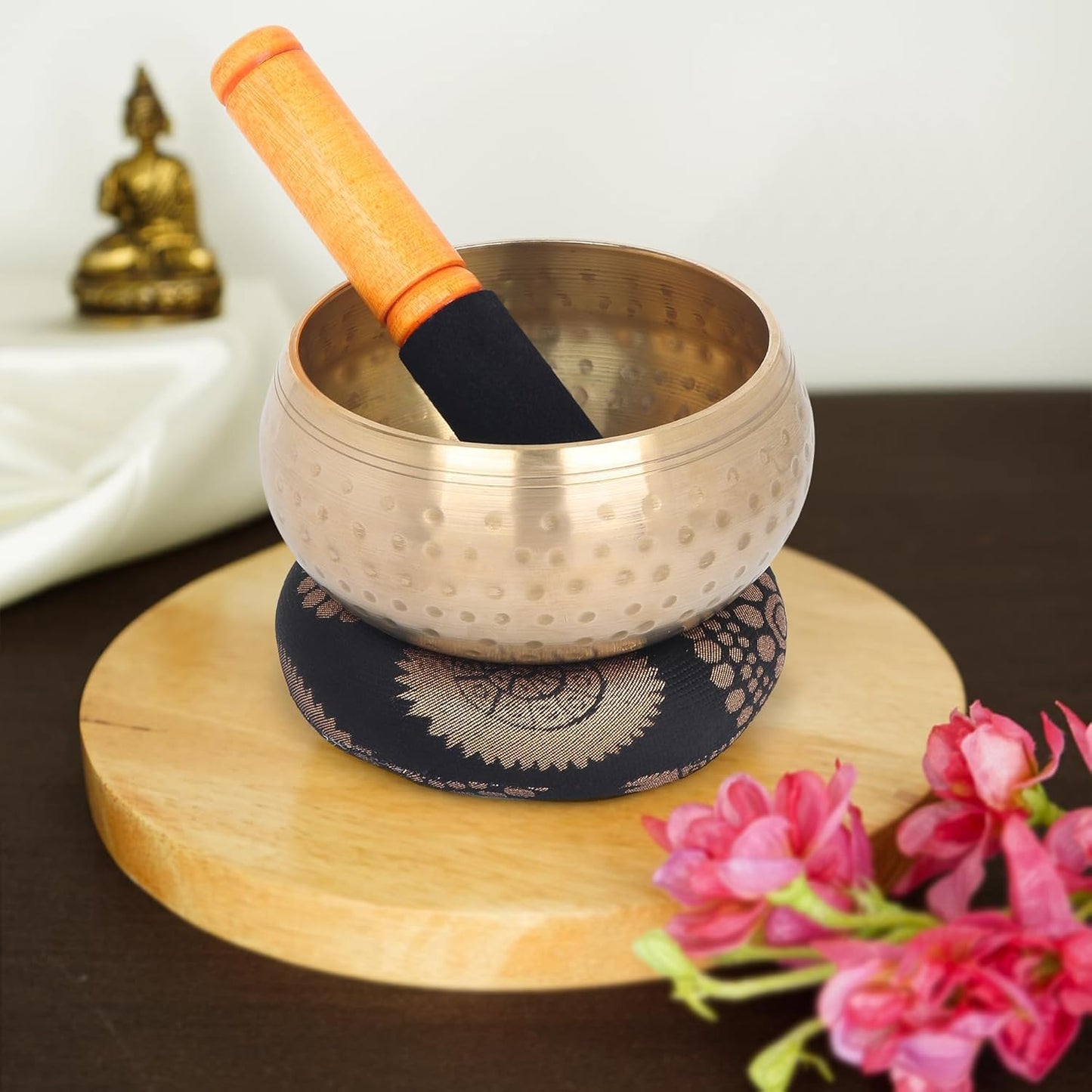 Tibetan Singing Bowl - 4" Singing Bowl Set with Beater and Cushion, Beautiful Sound for Healing, Yoga, Meditation and Relaxation