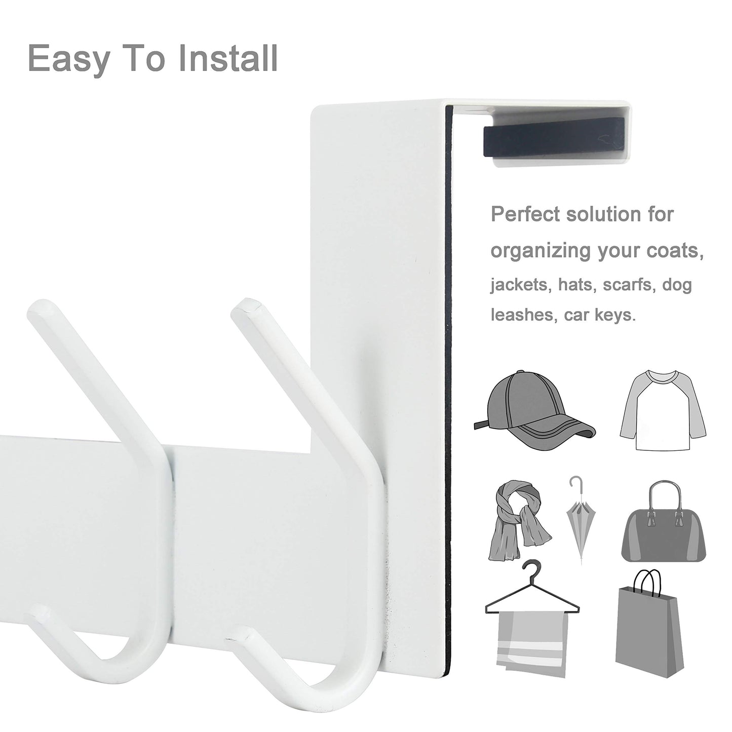 WEBI Over The Door Hook:Over The Door Towel Rack,Door Coat Hanger Towel Hanger Over Door Coat Rack for Hanging Clothes,Hats,Bathroom,White,2 Packs