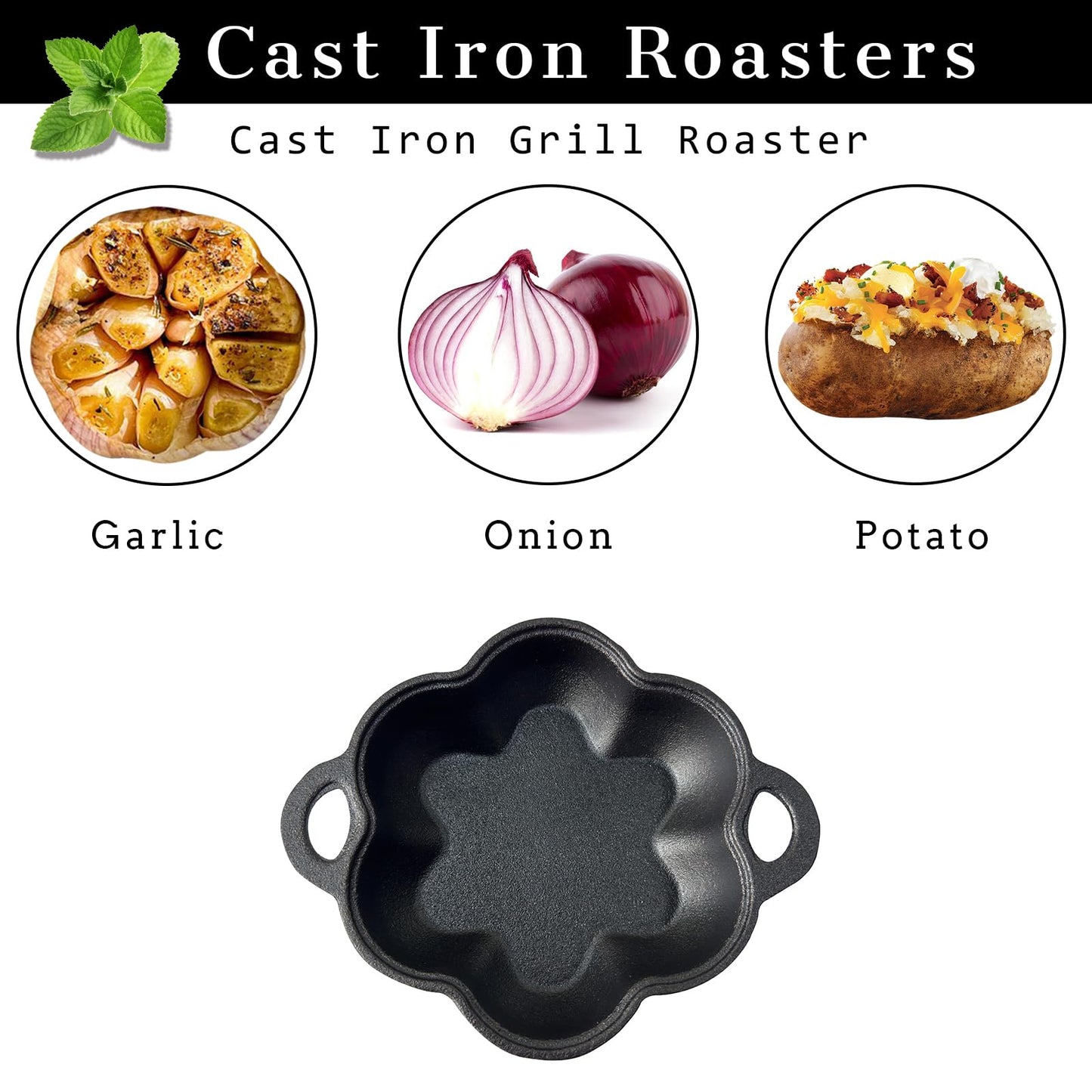 BOLVOUD Cast Iron Smoker Roaster & Garlic Roster Baker, Smoker Box, Pre-Seasoned Cast Iron Garlic Roaster for Grill, Perfect for BBQ and Oven, for Smoky, Flavorful Vegetables, Meats or Wood Chips