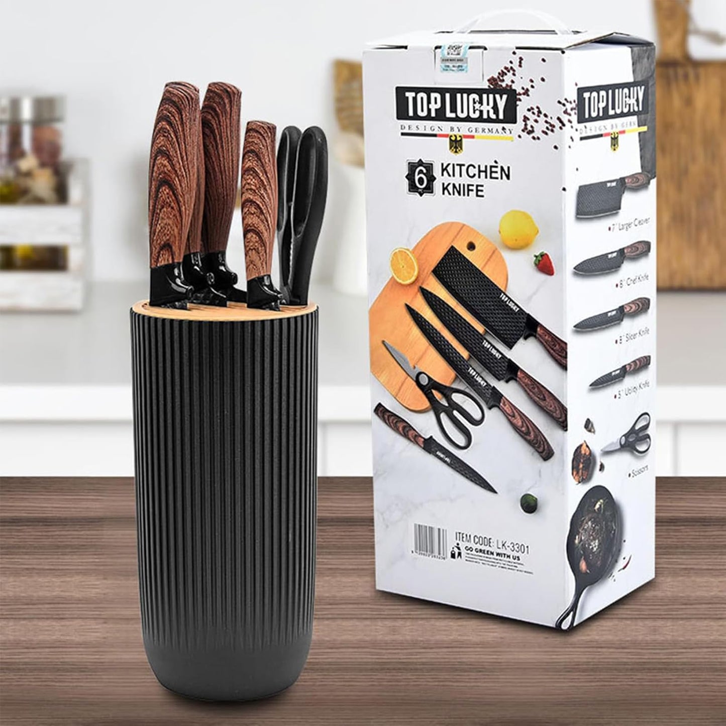 Kitchen Knife Set, 6-Pieces Black Sharp Knife Set for Kitchen, Non-Stick Non-Slip Stainless Steel Chef Knife Set with Universal Knife Block Suitable for Home Restaurant (Black)