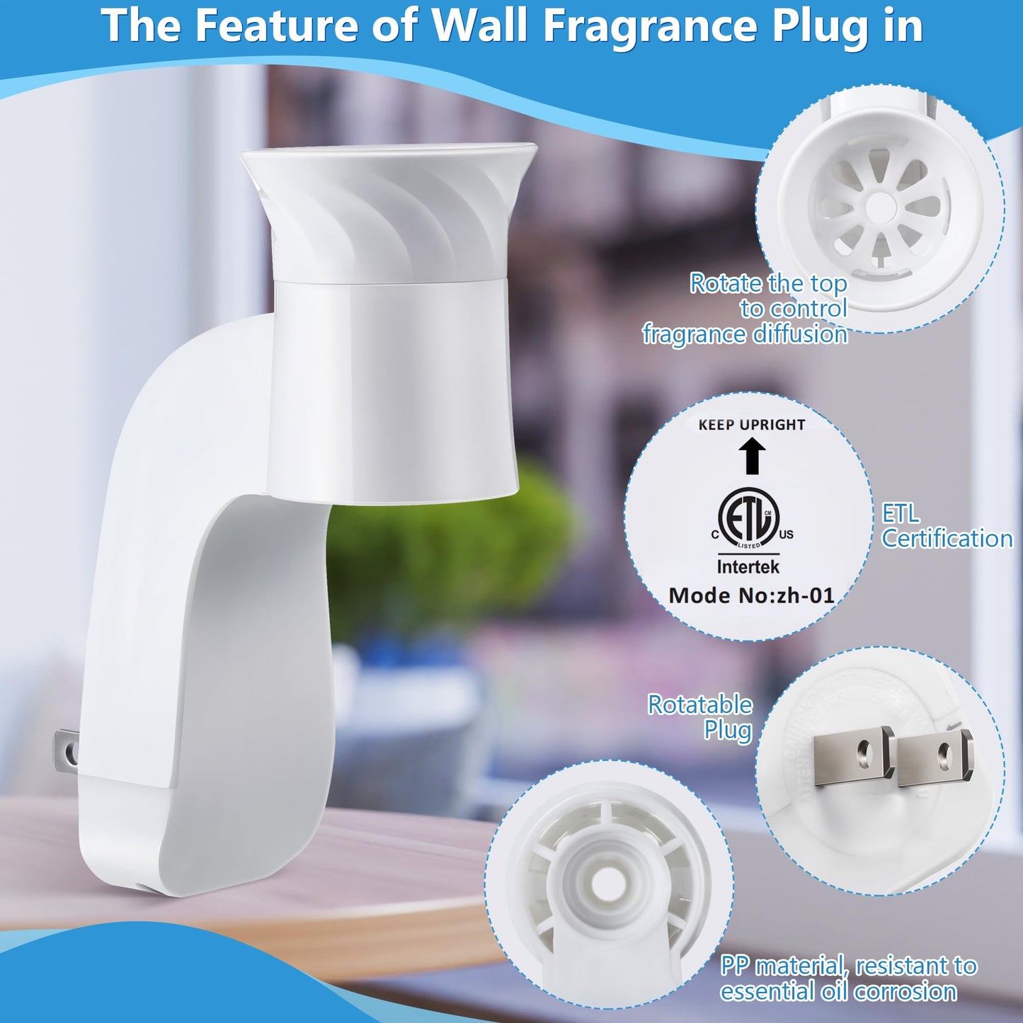 Hohean 6 Pack Wall Fragrance Plug in Compatible with Bath and Body Works WallFlower Refills, ETL Certified, Rotatable, Precise Scent Adjustable Fragrance Control Diffuser Plug for Home, Office (White)
