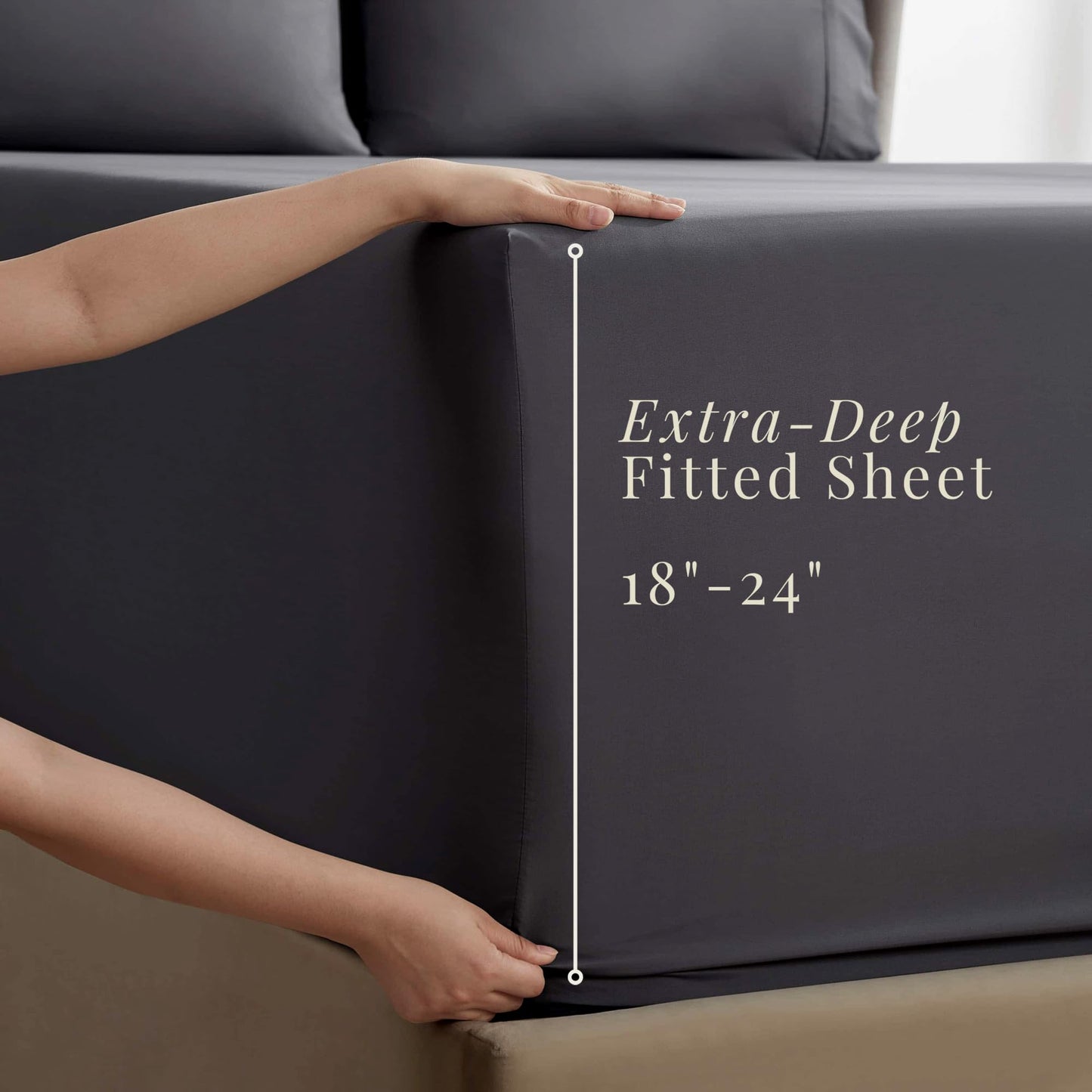 Hearth & Harbor Extra Deep Pocket King Size Sets - Fits Mattress 18-24 Inches Deep - Extra Deep Pocket Sheets - 6 Piece King Size - King - Grey Sheets
