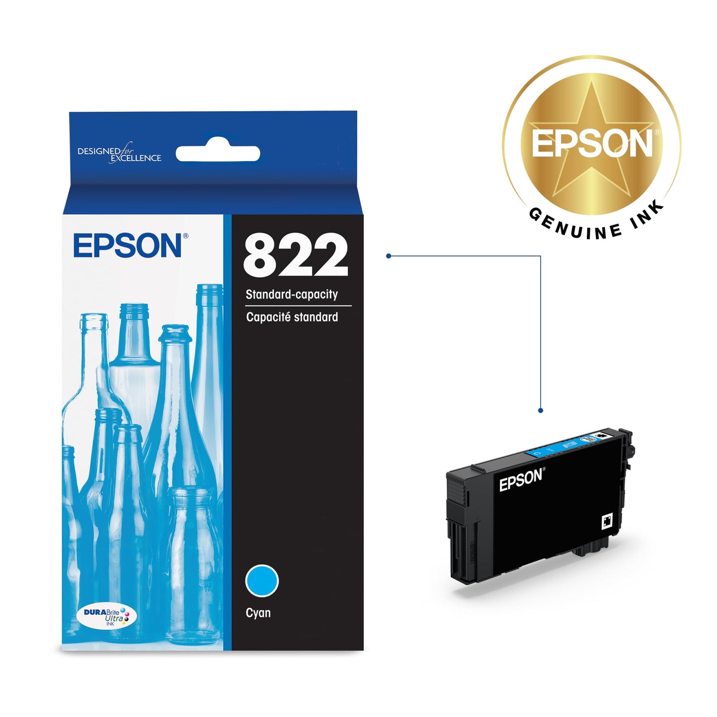 EPSON 822 DURABrite Ultra Ink Standard Capacity Black Cartridge (T822120-S) Works with Workforce Pro WF-3820,3823, 4820, 4830, 4833, 4834