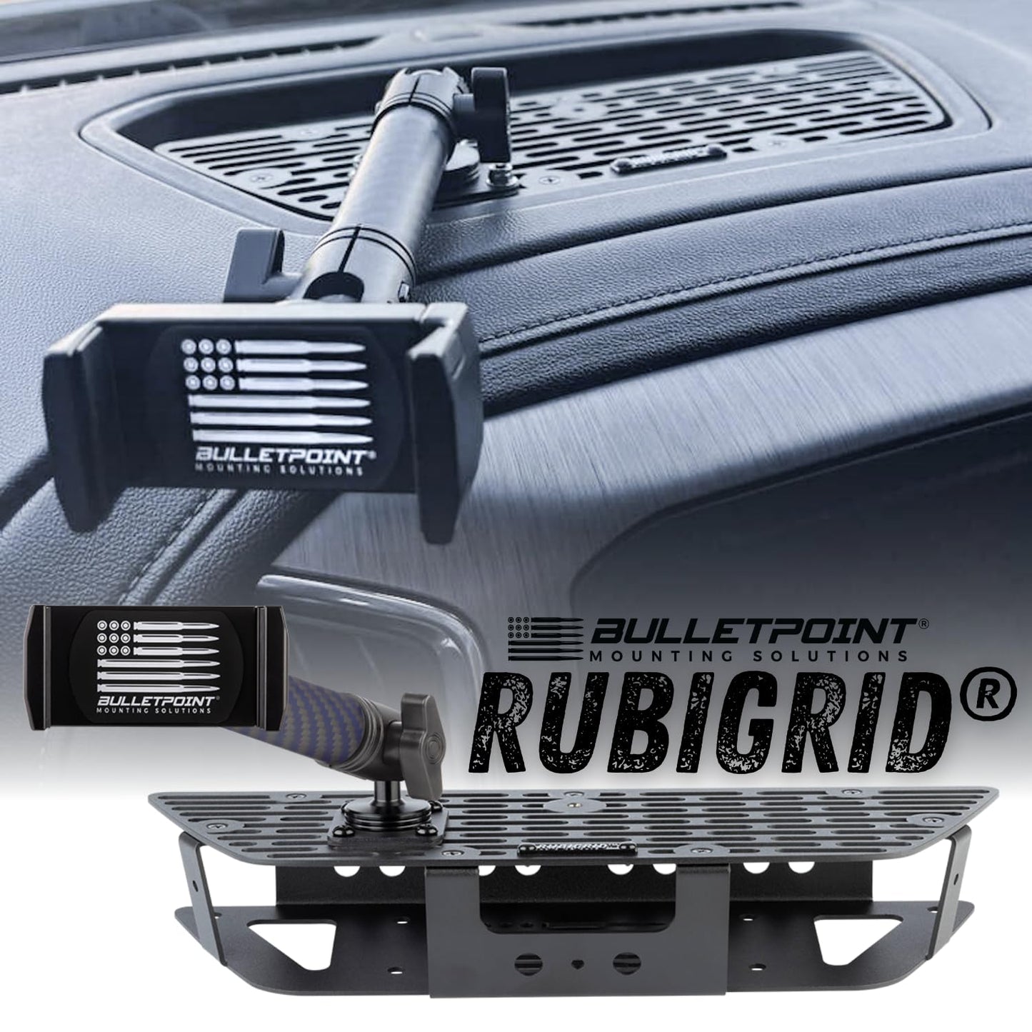 Bulletpoint RubiGrid Metal Dash Mount Phone Holder Compatible with 2019+ Chevrolet Silverado GMC Sierra Multi-Device Holder with 20mm Ball System