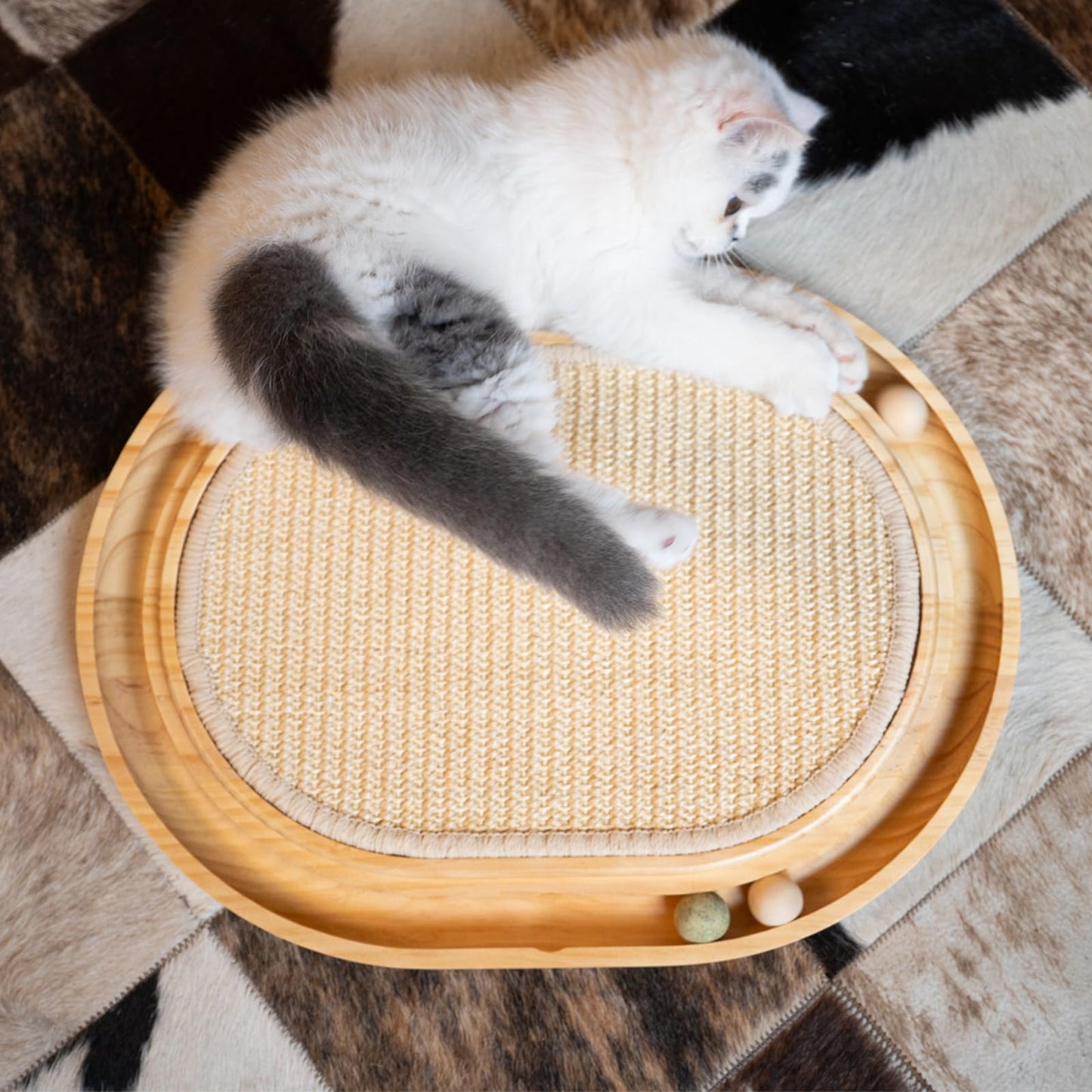 CHEERHOME PETS Sisal Cat Scratcher Toy with Ball Track Wooden Interactive Cat Toy for Indoor Cats Scratch Pad, Physical Exercise for Kitty and Medium Cat
