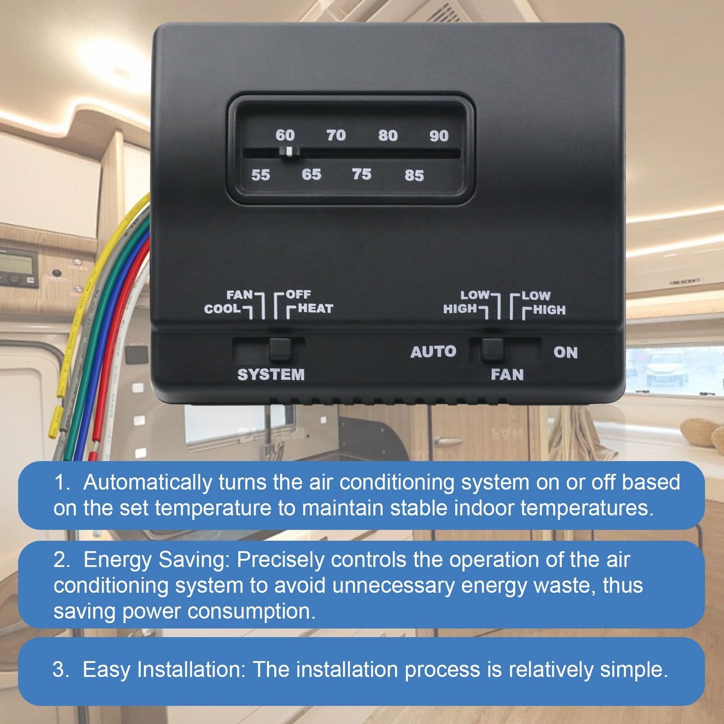 7330F3852 RV Thermostat Single Stage Heating/Cooling Control Compatible with Coleman Mach Series Air Conditioner Parts Temperature Regulation