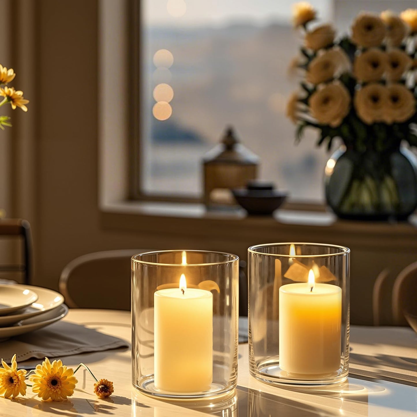 TBWIND 12pcs 4 Inch Glass Cylinder Vases for Centerpieces, Clear Vases for Wedding Decorations and Indoor Home Decor, Tall Glass Flower Vases, Hurricane Candle Holder for Table Shelf