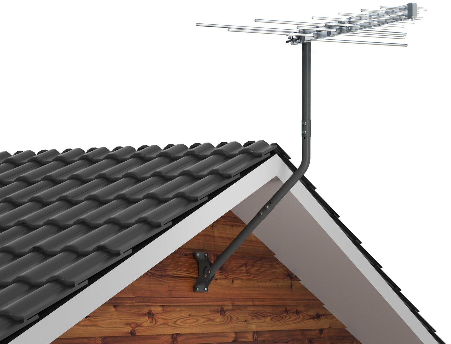 CEKAY Universal Mounting Pole (1 1/2" Dia x 51" L) – J Pole Mount for Antenna, Starlink Dish & Weather Station – Adjustable Pivot/Lock Bracket for Wall, Eave, Roof – Powder-Coated, Corrosion-Resistant