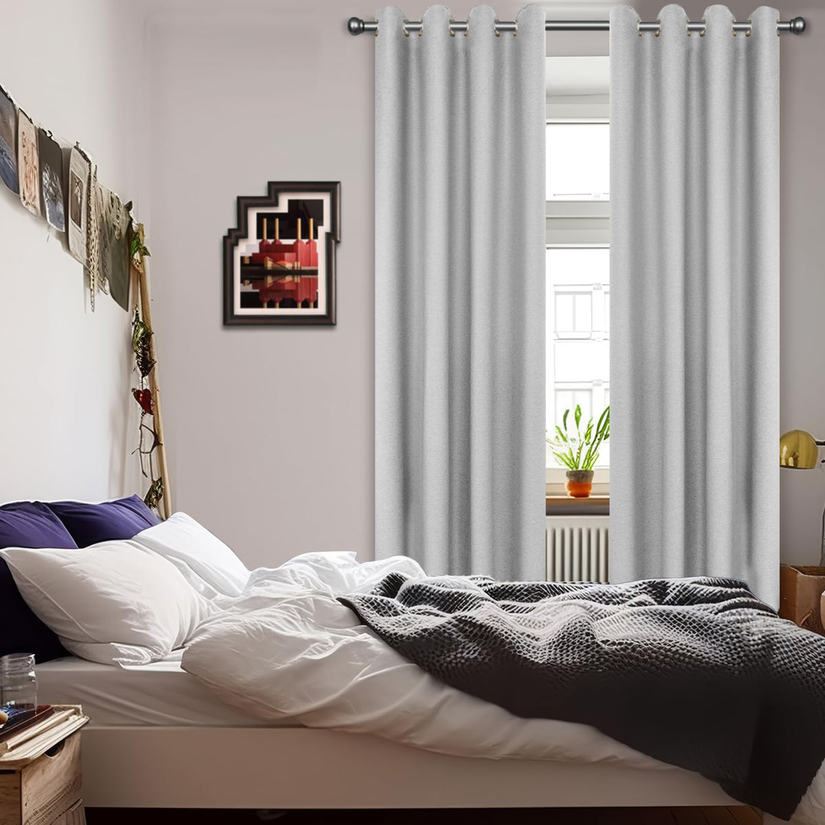 JIVINER 2 Panel Set Linen Blackout Curtains for Bedroom Living Room Darkening Curtains Grommet Thermal Insulated 84 inch Window Drapes Panels (Light Gray, W52 X L84,2 Panels)