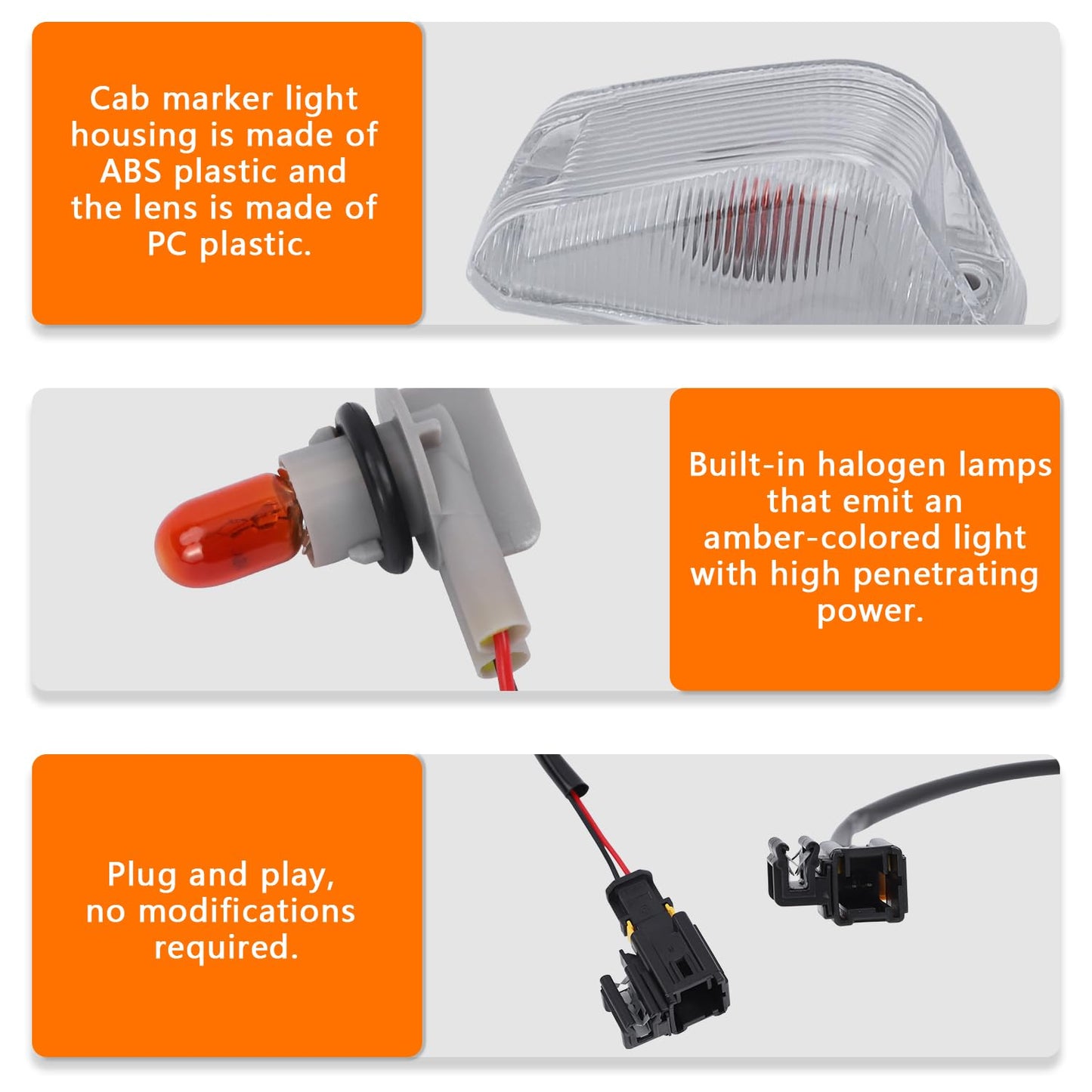 IFYKIM 5PCS Cab Roof Marker Lights Top Roof Clearance Running Lights Compatible with 2014-2026 Dodge Ram ProMaster 1500 2500 3500 Replace# 926-109 68232473AA/AB/AC/AD (Clear Lens Amber Halogen Lamp)