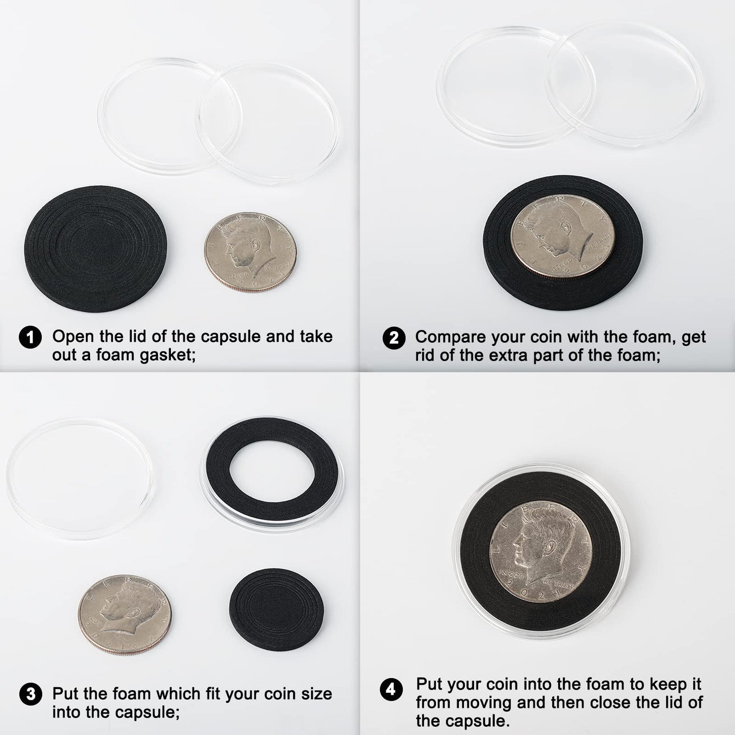 WAEKIYTL 46mm Coin Capsules with 11 Sizes Foam Gasket and Plastic Storage Organizer Box, Coin Storage Case with Lock Coin Collection Supplies for Dime,Cent,Nickel,Quarter,Silver Dollar,Half Dollar