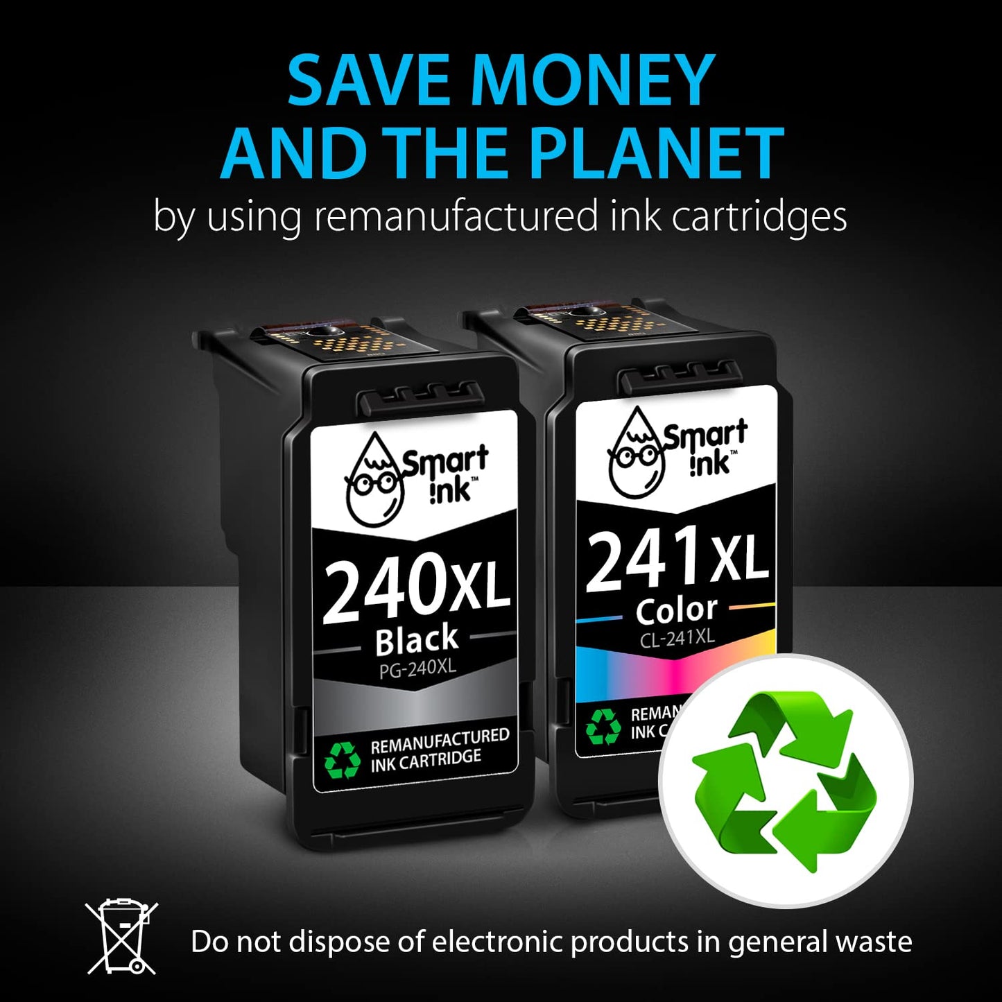 Smart Ink Remanufactured Ink Cartridge Replacement for Canon PG 240XL PG-240 CL 241XL CL-241 (BK & Color 2 Combo Pack) to use with Pixma MG2120 MG3120 MG3122 MG3520 MG3522 MG4120 MX372 MX522 MX472