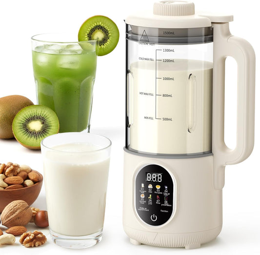 1500ml Automatic Nut Milk Maker 20 Blades for Almond Oat Soy 10 in 1 Milk Plant Based Milks Chowder Juice with Delay Start Boil Water Keep Warm Auto Clean