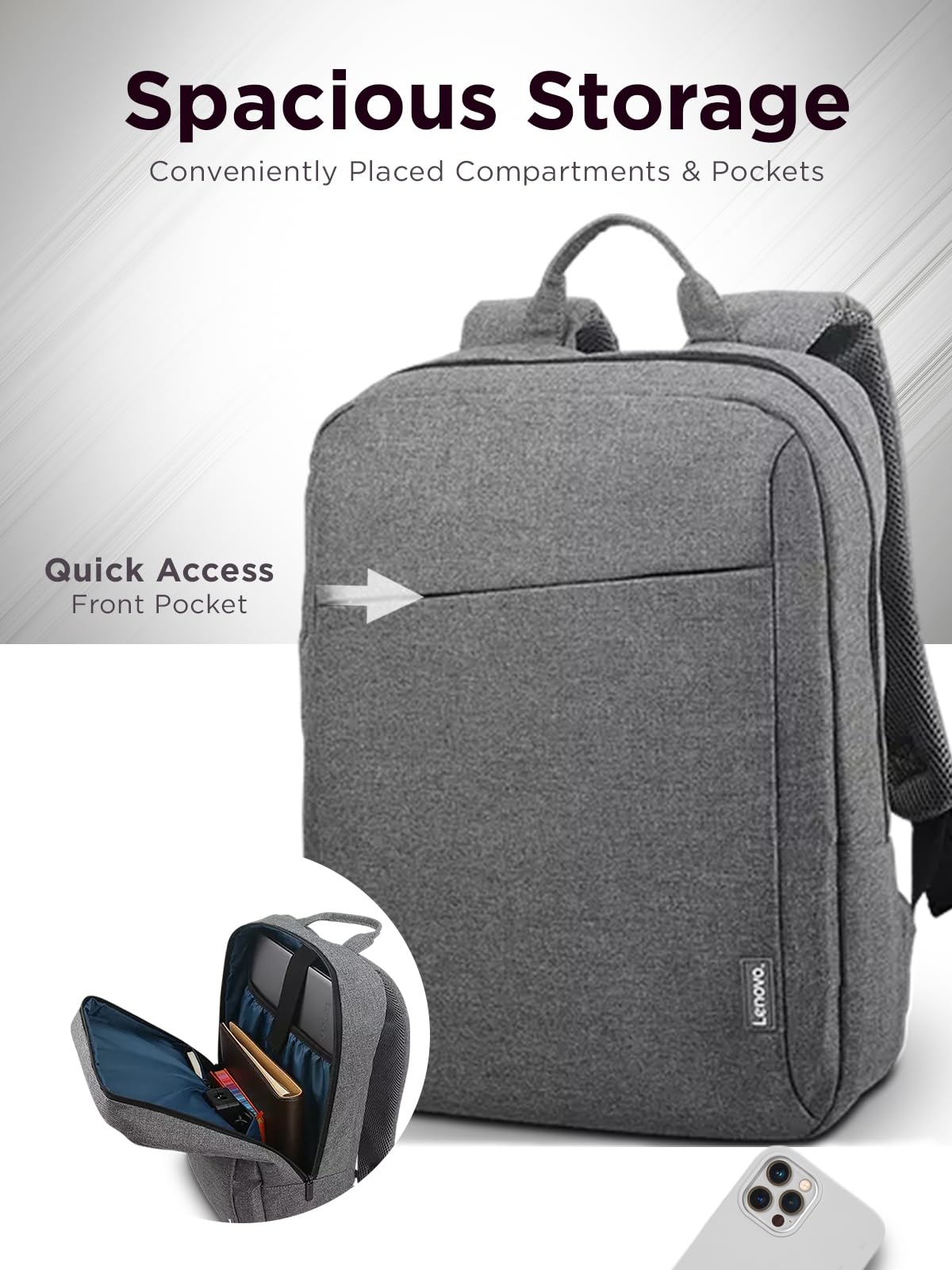 Lenovo Casual Laptop Backpack B210-15.6 inch - Padded Laptop/Tablet Compartment - Durable and Water-Repellent Fabric - Lightweight - Grey