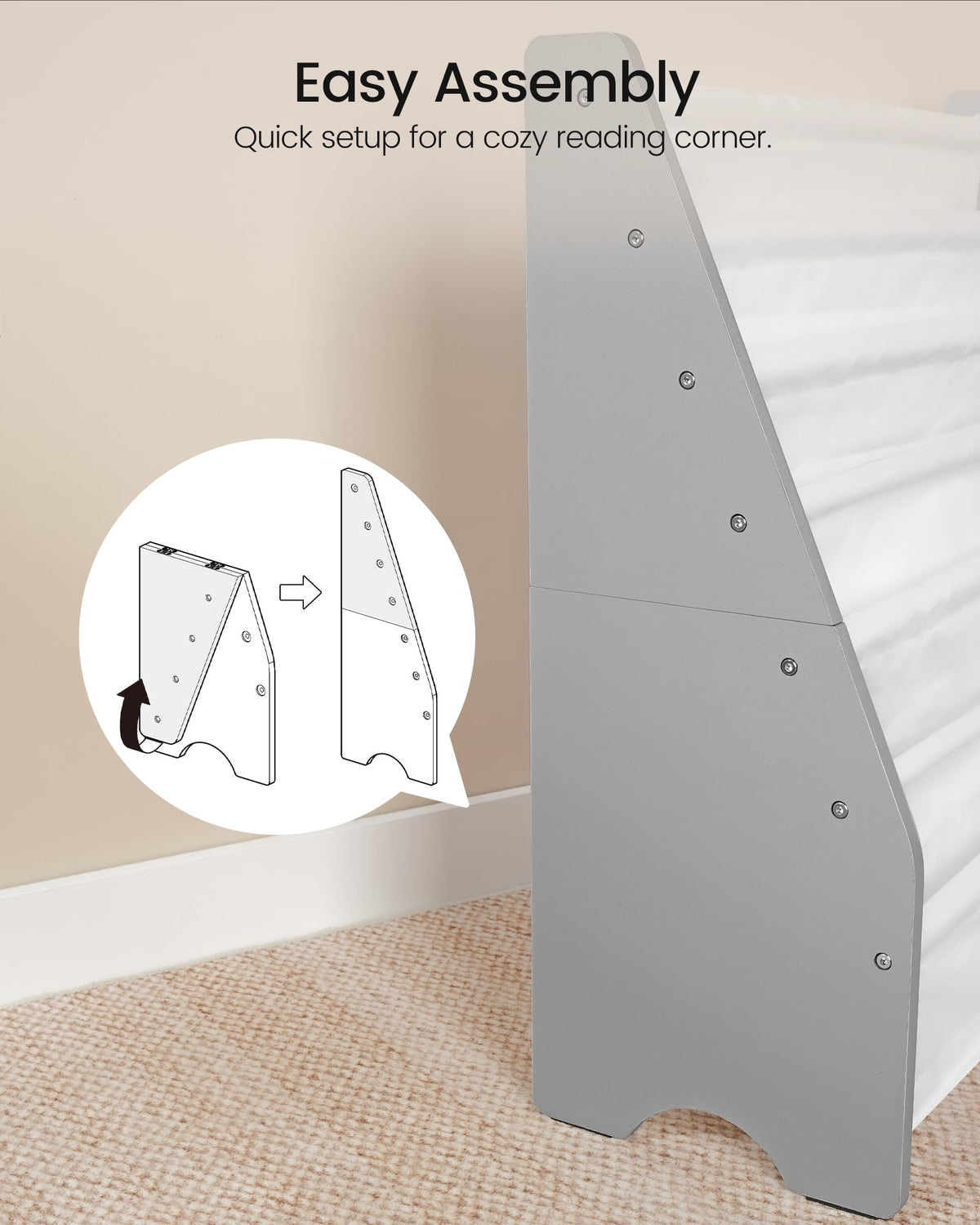 CHOEZON 6-Tier Kids Bookshelf, Kids Sling Bookcase, Magazine and Book Storage Rack, Large Capacity Book Organizer, Book Shelf for Kids Room, Bedroom, Nursery, Playroom, White and Gray MCW07WG