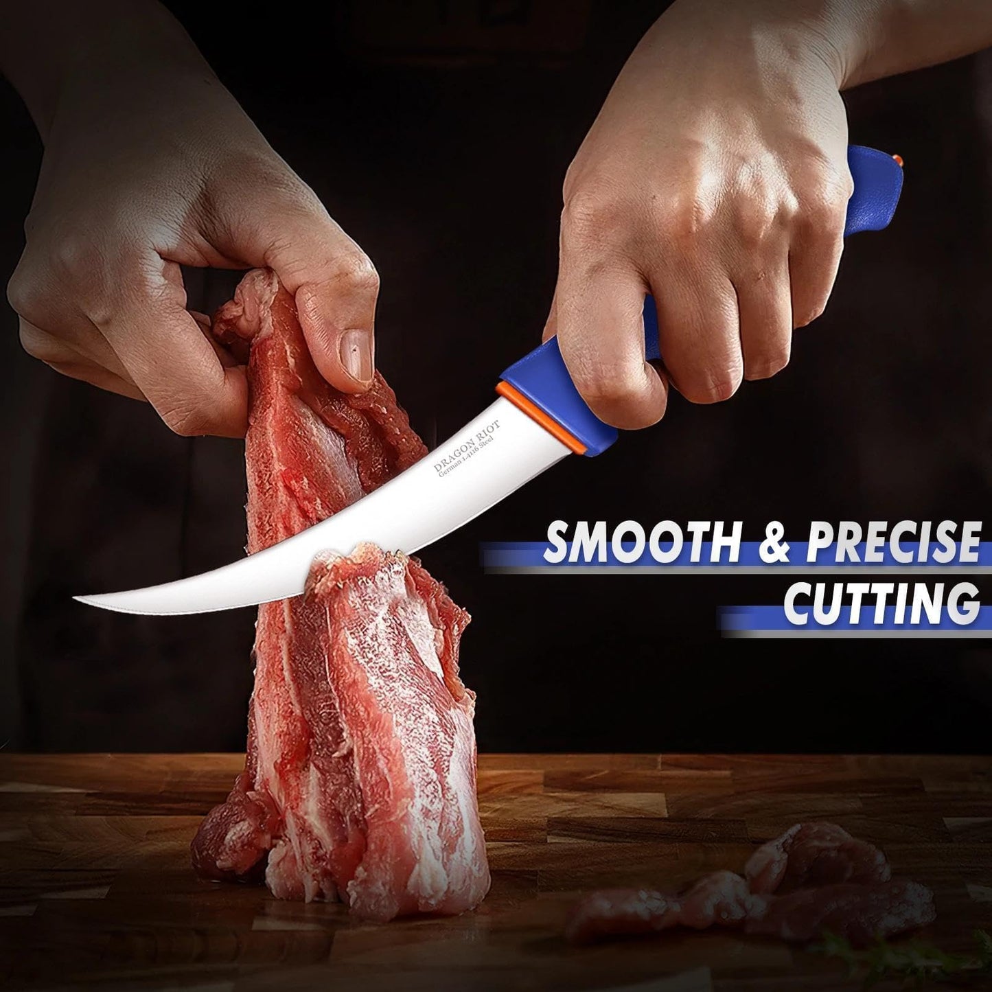 DRAGON RIOT 6 Pcs Butcher Knives Set, Meat Processing Knife Set for Brisket Trimming with German Stainless Steel and Blue Non-Slip Handle,Ideal Christmas Gift for Man and Woman