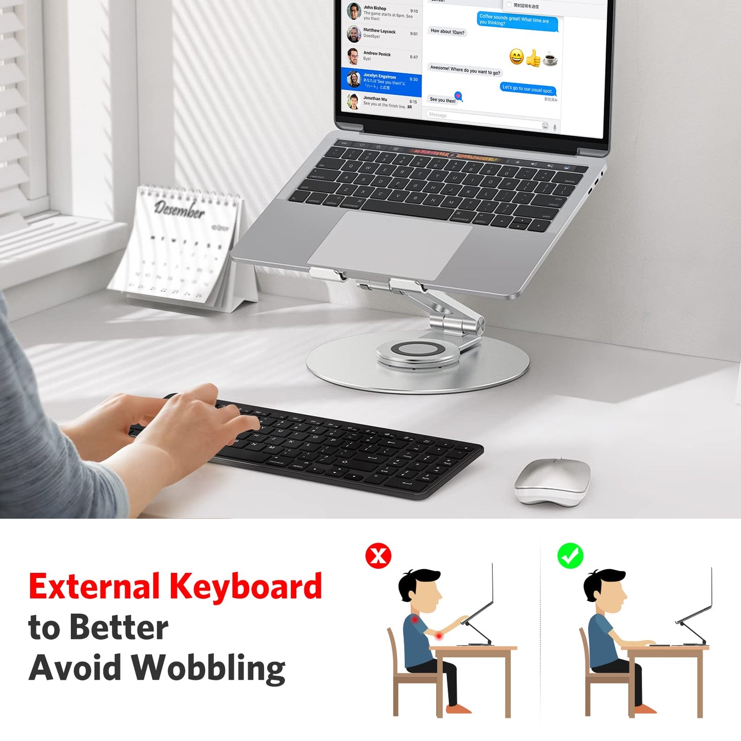 Adjustable Laptop Stand with 360 Rotating Base, OMOTON LA04 Ergonomic Laptop Riser for Collaborative Work, Dual Rotary Shaft Fully Foldable for Easy Storage, Fits MacBook/All Laptops up to 16 inches