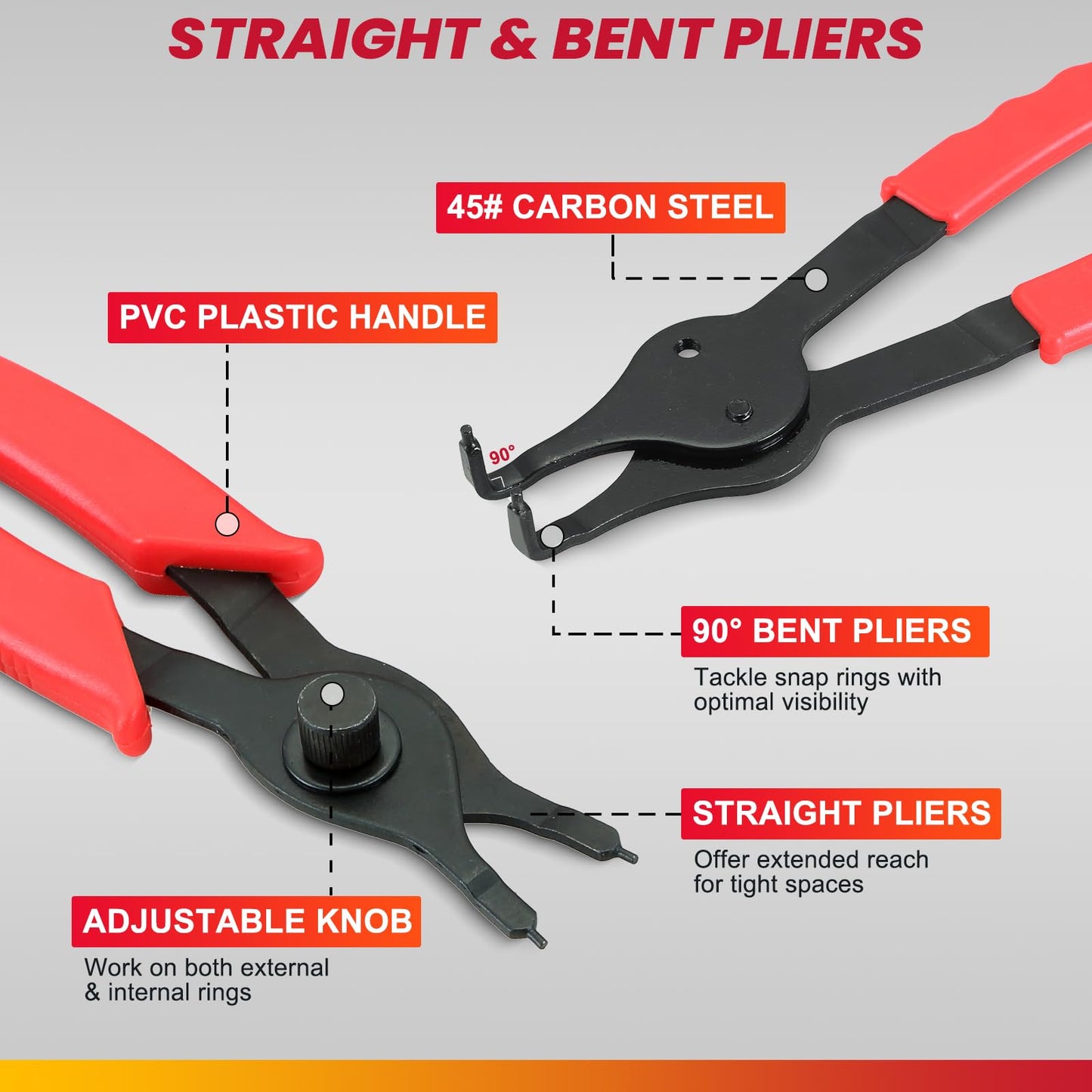 DASBET Snap Ring Plier Set 11PCS Straight & Bent Retaining Ring Pliers w/Hook & Pick Heavy Duty Internal External Pliers .038in - .09in Circlip Combination Retaining Clip for Car Trunk Motorcycle