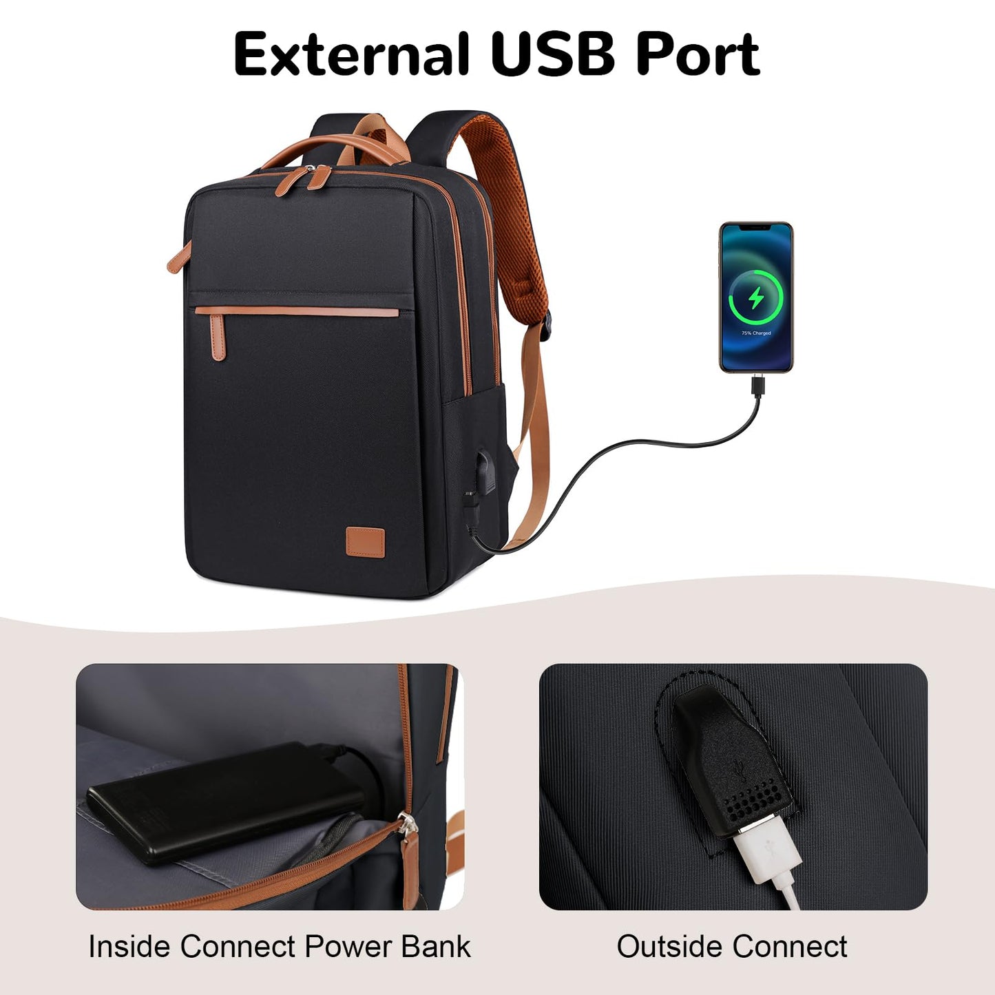 Outplea 15.6" Laptop Backpack for Work Men, Airline Approved Carry on Travel Backckpack, Black