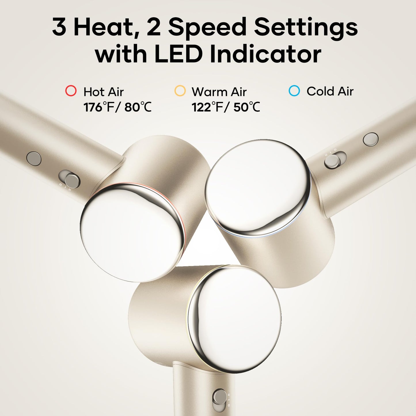 Professional Hair Dryer, 200 Million Negative Ionic Blow Dryer with 110000 RPM Motor, 1500W High-Speed HairDryer with Magnetic Nozzle & Diffuser for Salon, Home, Travel, Perfect for Gifts Golden