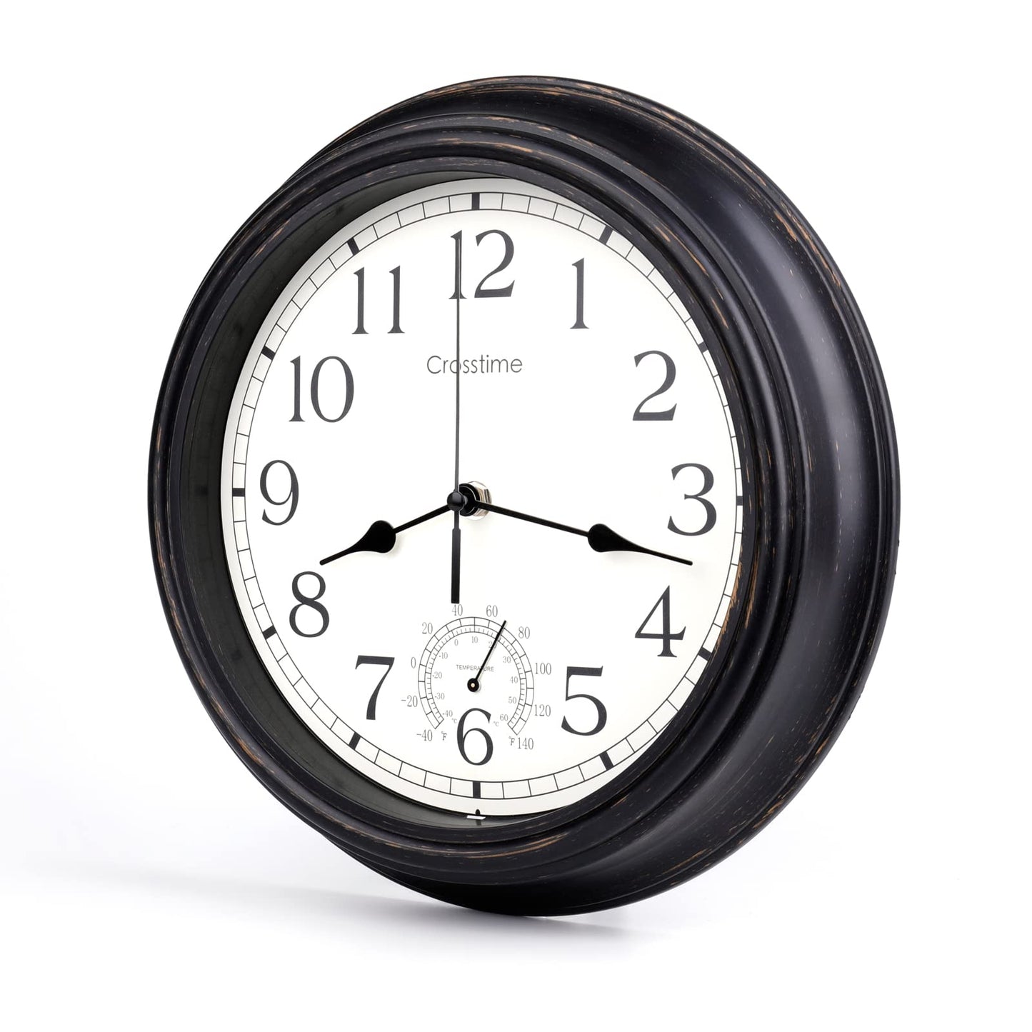 16 Inch Large Outdoor Clock Waterproof with Thermometer Combo, Retro Indoor Outdoor Wall Clocks for Patio Pool Garden Living Room Decor,Bronze