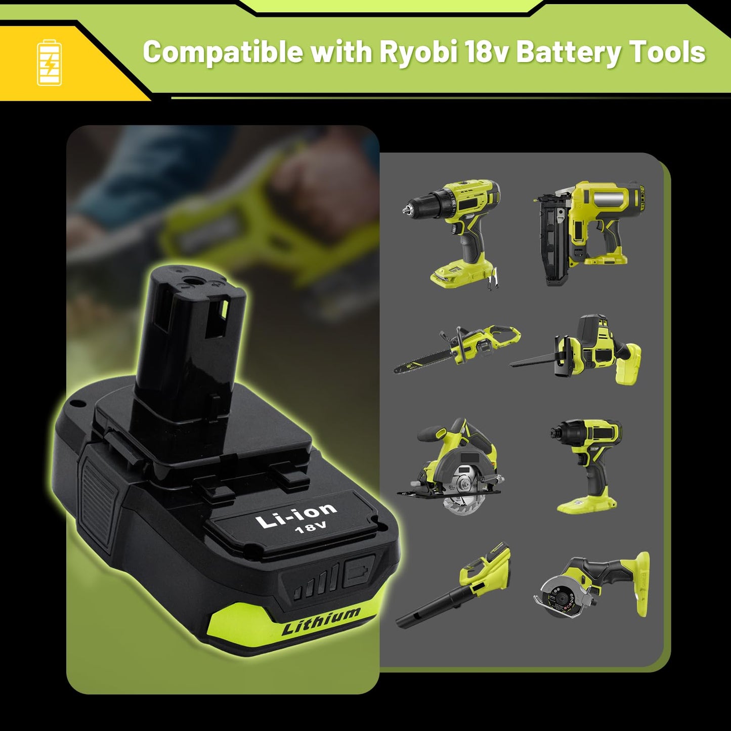 Upgrade 2-Pack 3800mAh Replacement for Ryobi 18V Battery Compatible with Ryobi 18V Lithium Battery P102 P103 P104 P105 P107 P108 P109 P190 P122 for ryobi 18 Volt Cordless Power Tools