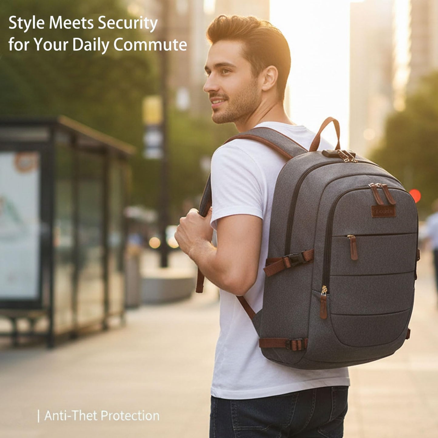 Tzowla Canvas Laptop Backpack Men,Bag for Women,Anti-Theft Rucksack Fits 15.6 Inch Laptop,School Work Travel College Backpack,Bookbag with USB Charging Port and Lock,Dark Grey