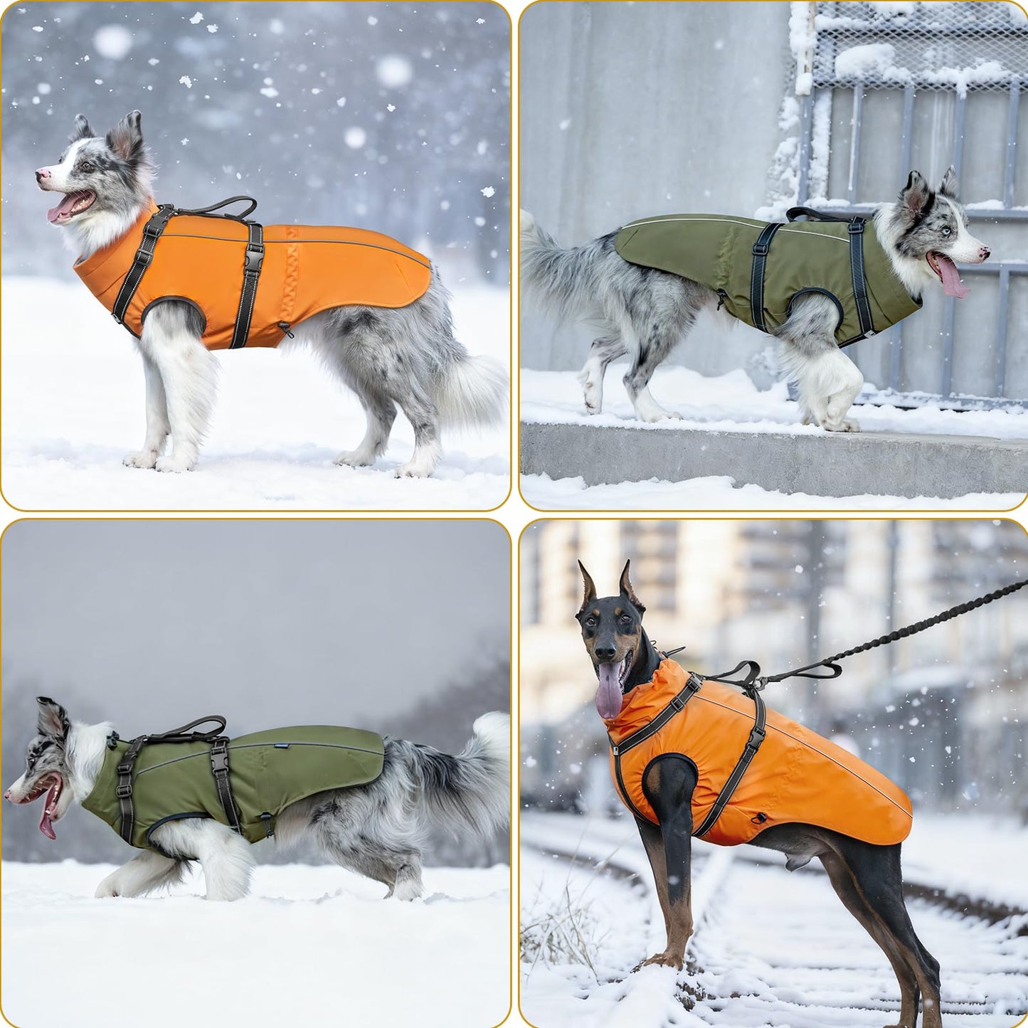 Dog Jacket Waterproof Dog Coat Cold Weather Reflective Jacket with Soft Fleece Lining Warm Coat for Pet Indoor & Outdoor Camping Hiking (Olive, Large)