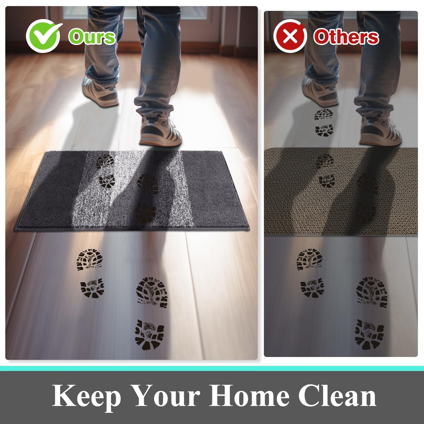 Vaukki Indoor Doormat Entryway Door Rug, Non Slip Absorbent Mud Trapper Mats, Low-Profile Inside Floor Mats, Soft Washable Small Rugs Door Carpet for Entryway (32''x48'',Grey)