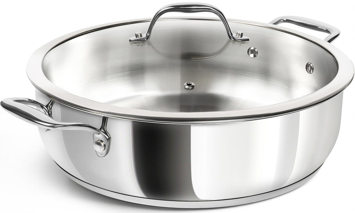 Michelangelo 12 Inch Stainless Steel Pan with Lid - Large Saute Pan with Lid, Deep Frying Pan Dishwasher & Oven-Safe, All Cooktops Compatible, 6 Quart