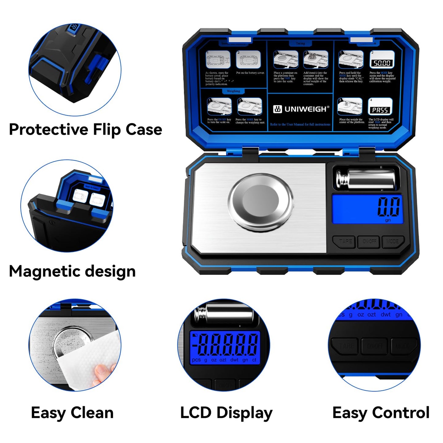 UNIWEIGH Digital Reloading Scale Precision 1500 Grains x 0.1gn,Powder for Reloading, Grain Scales with LCD Display/Tare/Calibration Functions,Microgram Scale Pocket,Includes Batteries