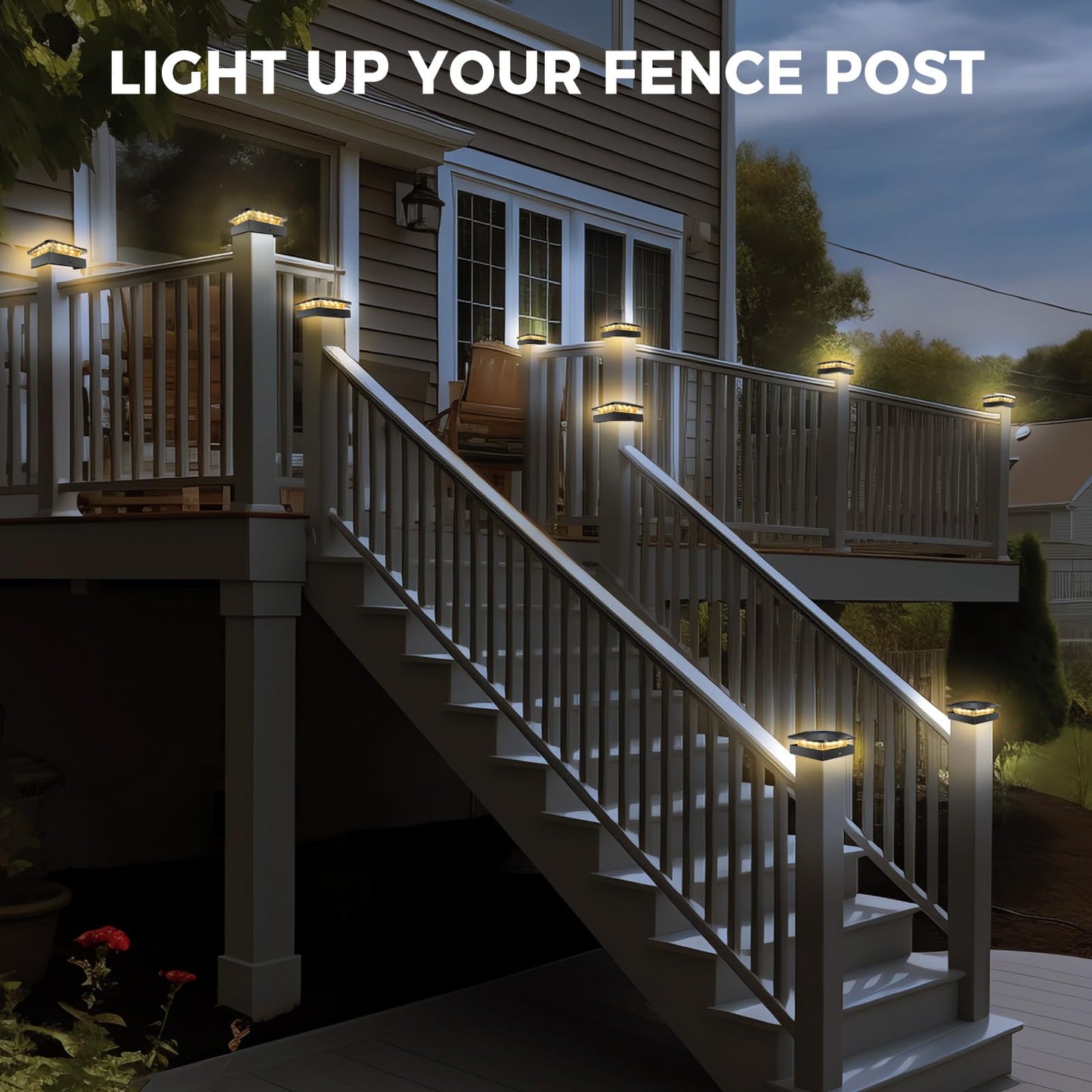peasur 4x4 Solar Post Caps Lights, 3 Modes Fence Post Solar Lights for Outdoor Vinyl Wooden Posts, Waterproof Deck Post Solar Lights for Garden Porch, Black 4 Pack