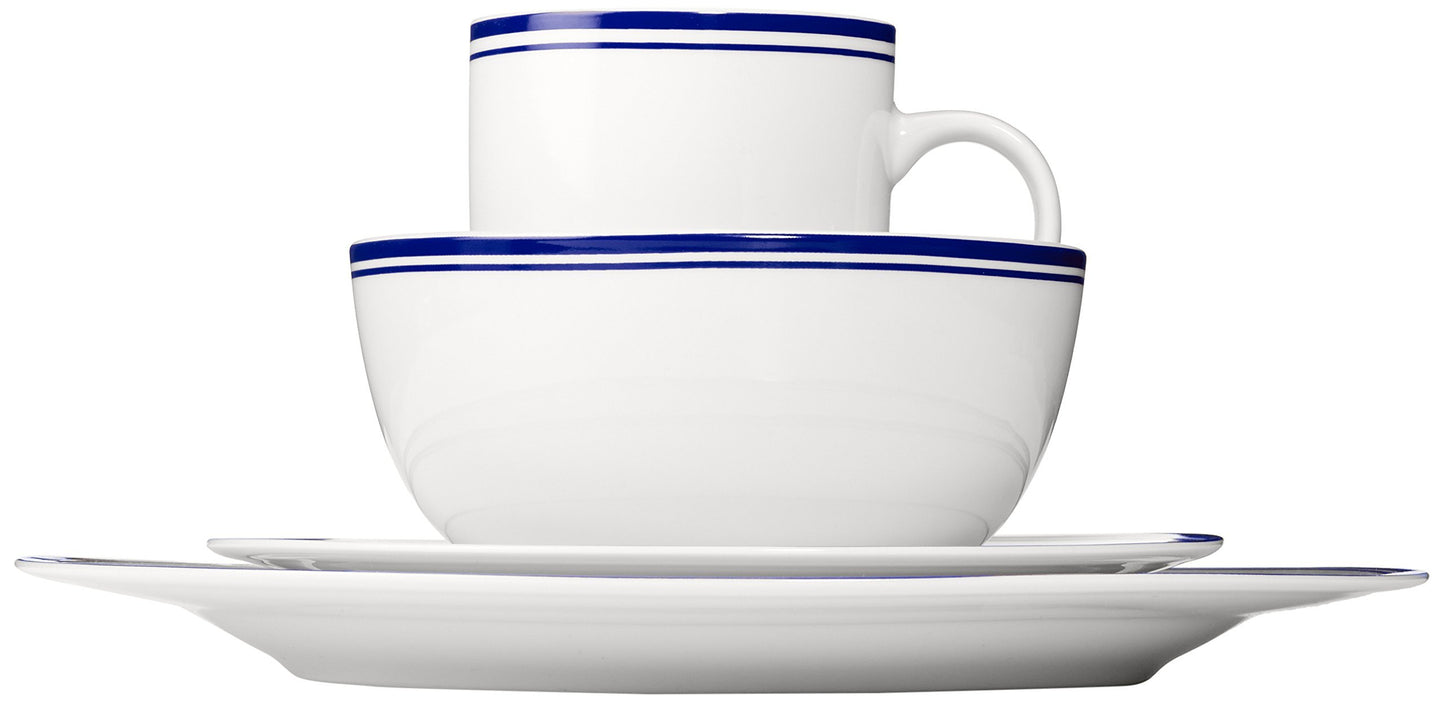 Amazon Basics 16-Piece Cafe Stripe Dinnerware Set, Plates, Bowls, Mugs, Service for 4, Blue