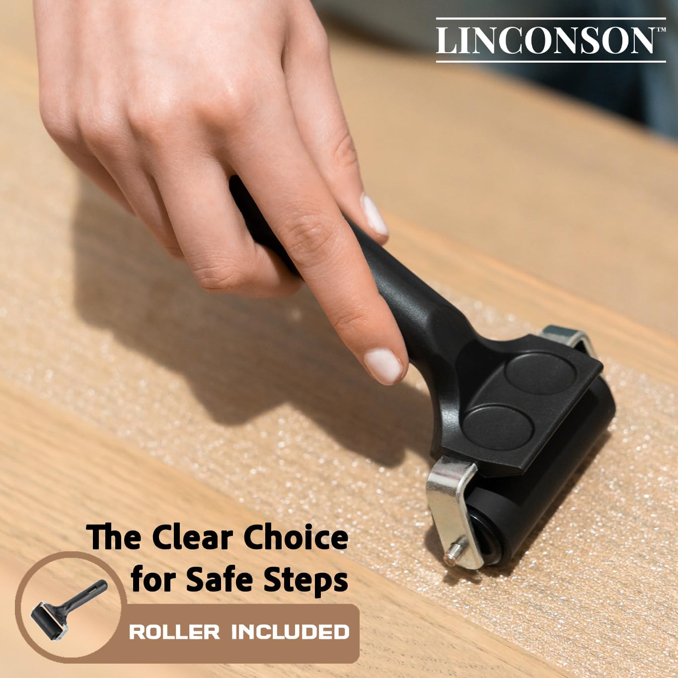 LINCONSON Clear Slip Resistant Stairs Tread Grip Tape 4” x 24” (15 Pack Anti Slip Strips-PVC Free) Safety Performance Series Easy Install Roller Included