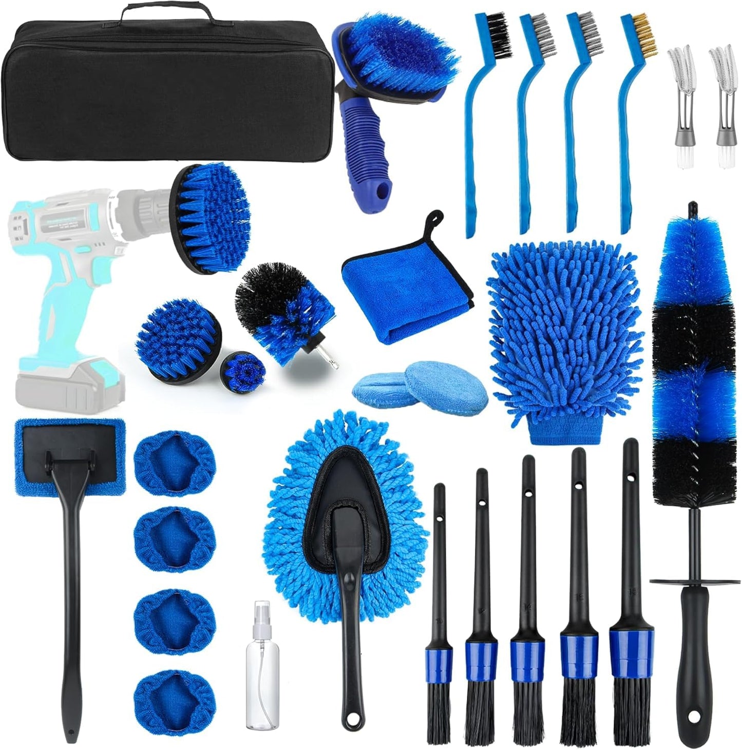 30PCS Car Detailing Kit - Car Cleaning Wash Brush Set, Auto Interior Detailing Washing Brush Kit Tool, Car Cleaning Supplies, Exterior Wheel Drill Brush, Automotive Tools Detailing Brushes