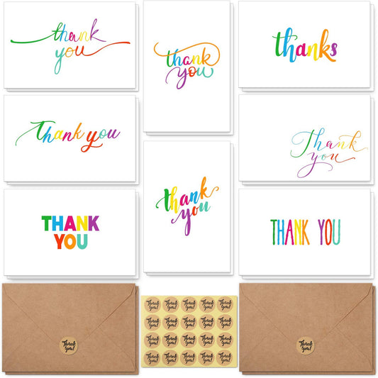 144 Bulk Thank You Cards with Envelopes, Ohuhu Thank You Notes Box Set with 8 Elegant Rainbow-Colored Designs Greeting Cards for Business, Wedding, Baby Shower, Blank Inside, 4x6 Inch