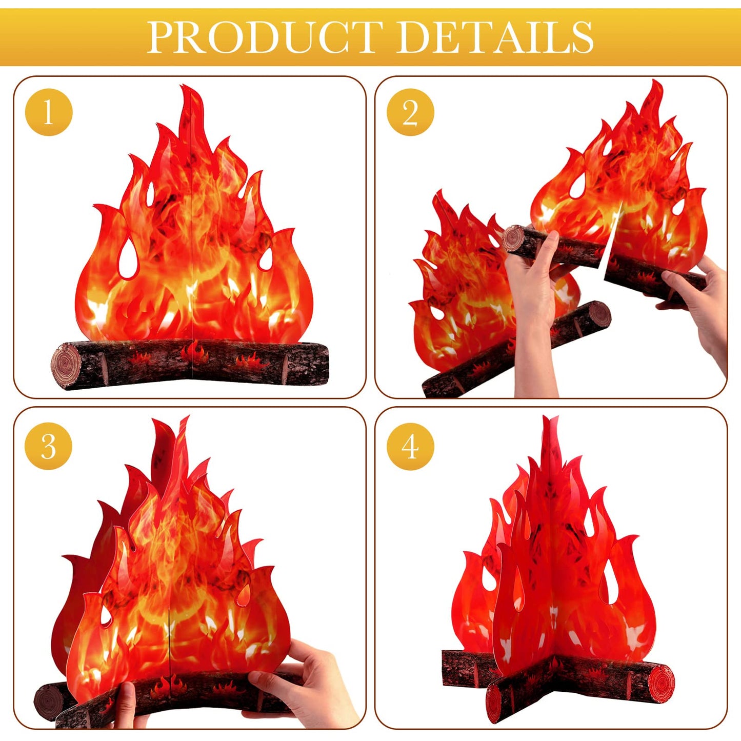 Boao 24 Set Fake Fire Campfire Camping Decoration Thanksgiving 3D Cardboard Centerpiece Artificial Flames Campfire Centerpiece Artificial Fire for Christmas Party Decorations(Red Orange)