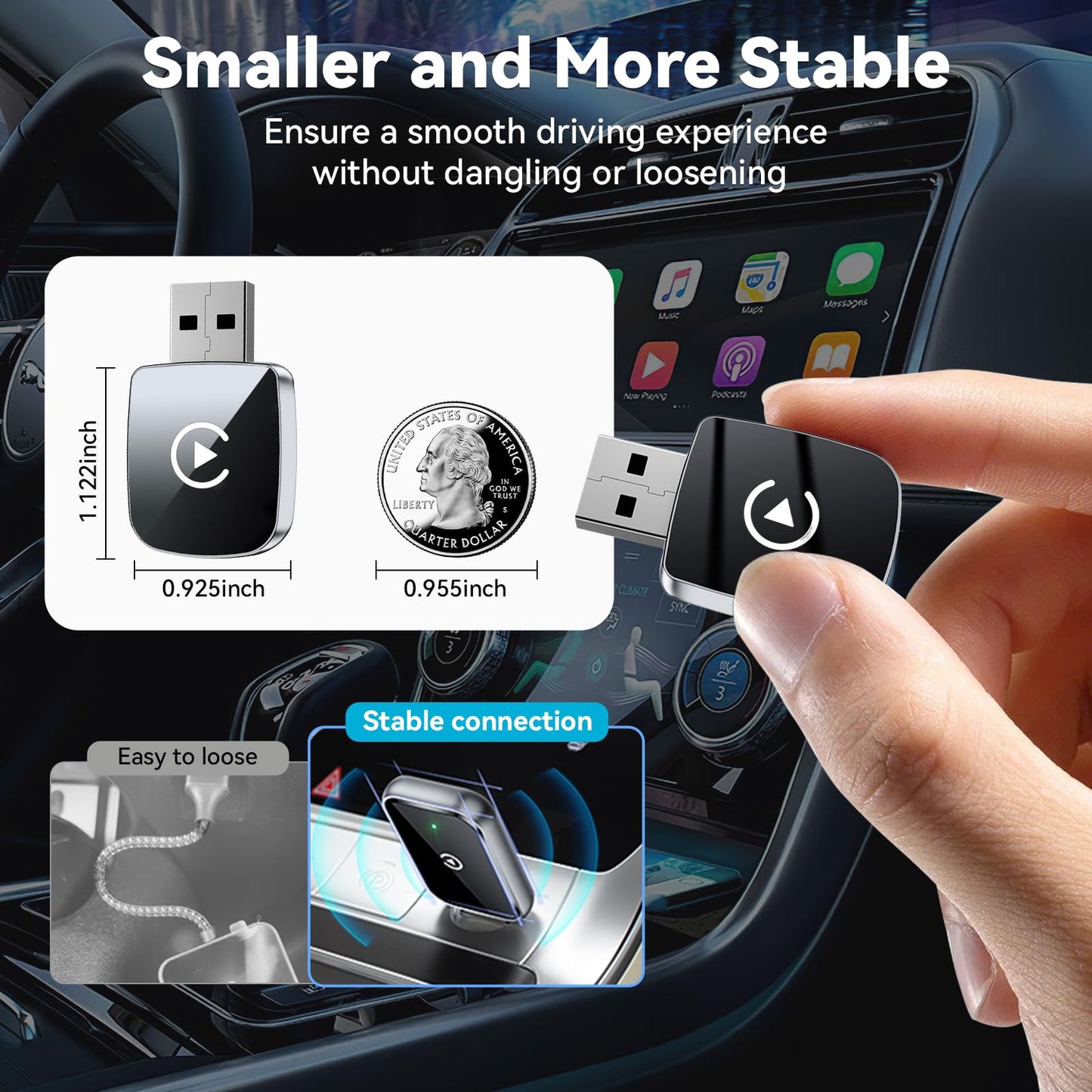 Mini Wireless CarPlay Adapter for iPhone,2 in 1 for Apple Carplay and Android Auto Adapter,Convert Wired to Wireless, Plug & Play, USB to USB-C/Type-C, Stable Control & No Delay, Black