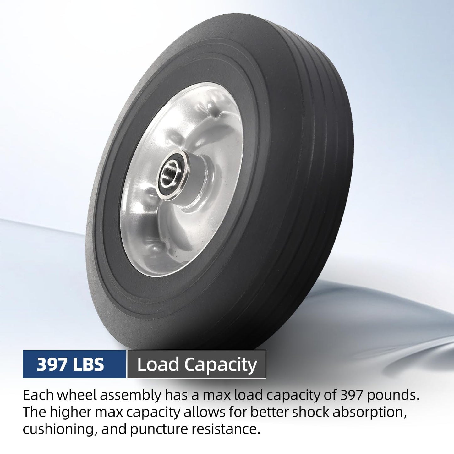 AR-PRO (2-Pack) 10''x2.5'' Flat Free Solid Rubber Replacement Tires for Hand Trucks and Wheelbarrows With 5/8" Axles