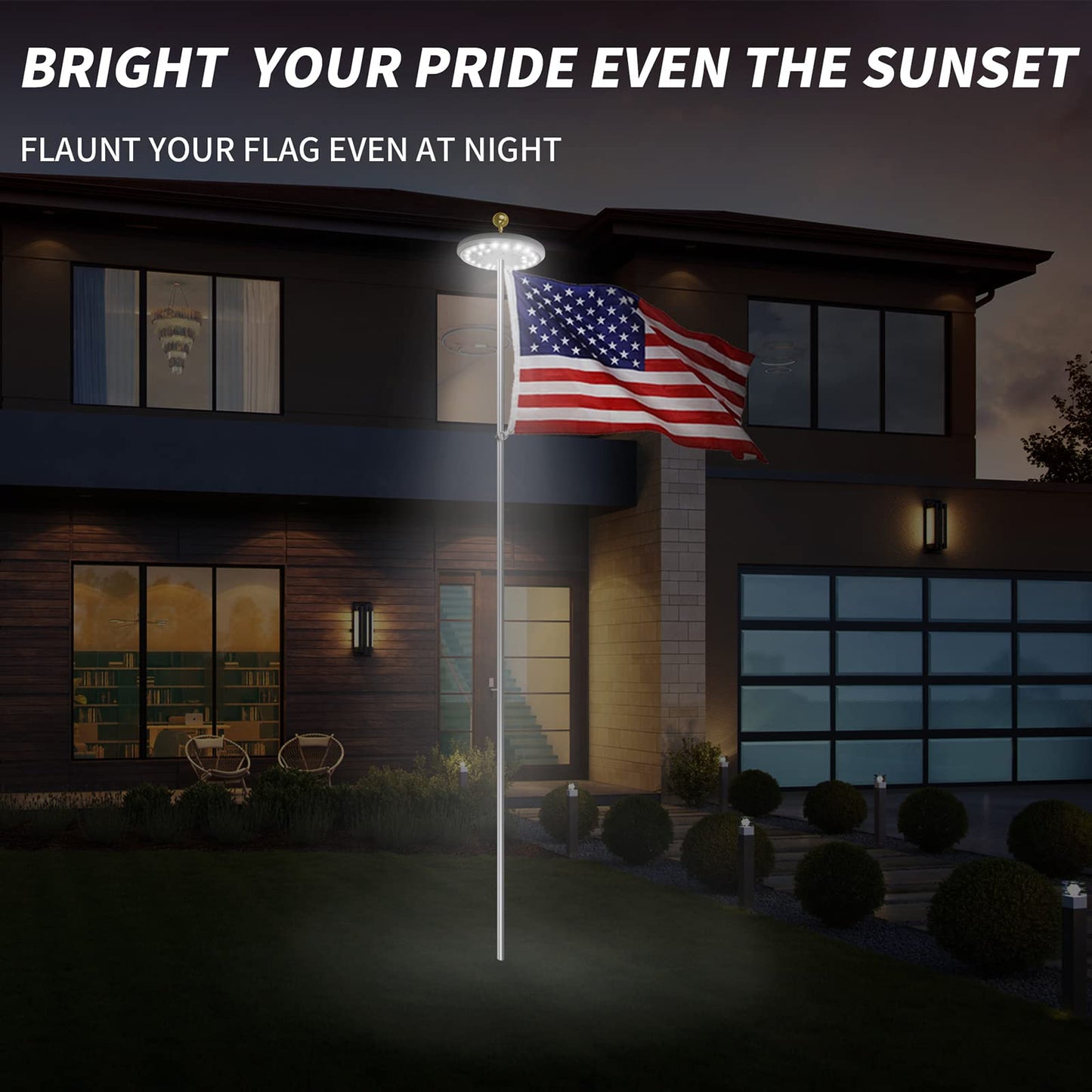 Hoople Flag Pole Light Solar Powered - Waterproof, Solar Flag Pole Light for 15 to 25 Ft In-Ground Flag Pole, Super Bright Flag Pole Solar Light from Dusk to Dawn for 12+ Hours, Auto On/Off (26 LED)